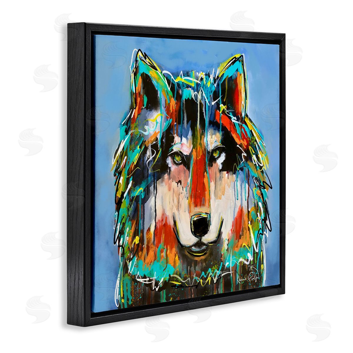 Karrie Evenson Bold Wolf Dripping Paint Saturated Graffiti Street Style  Black Floating Frame Canvas Wall Art Print