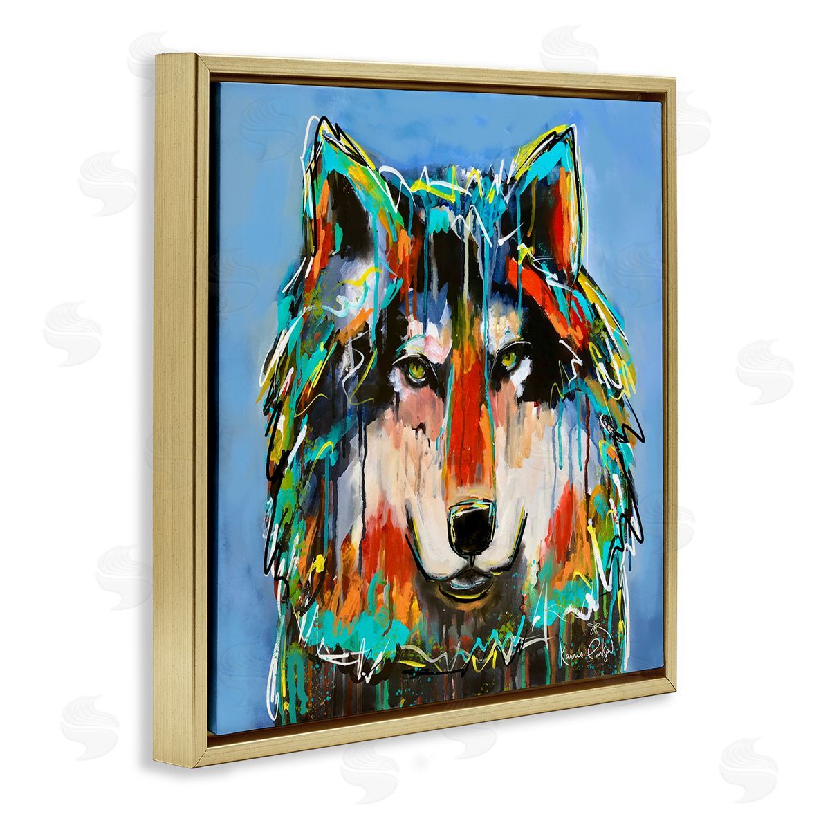 Karrie Evenson Bold Wolf Dripping Paint Saturated Graffiti Street Style  Gold Floating Frame Canvas Wall Art Print