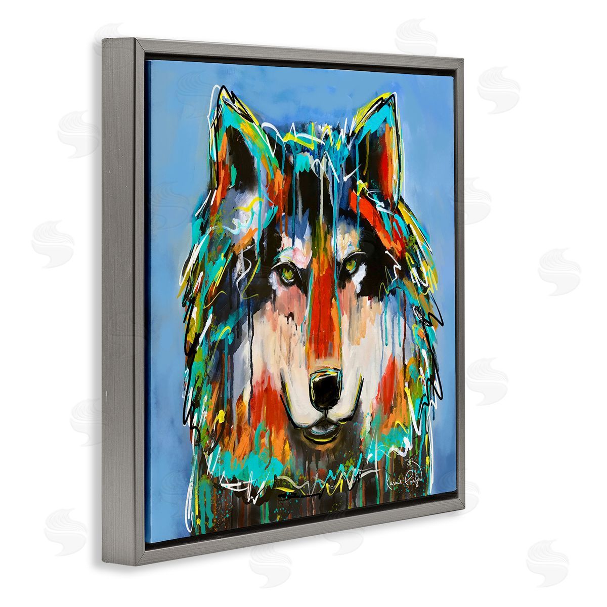 Karrie Evenson Bold Wolf Dripping Paint Saturated Graffiti Street Style  Gray Floating Frame Canvas Wall Art Print