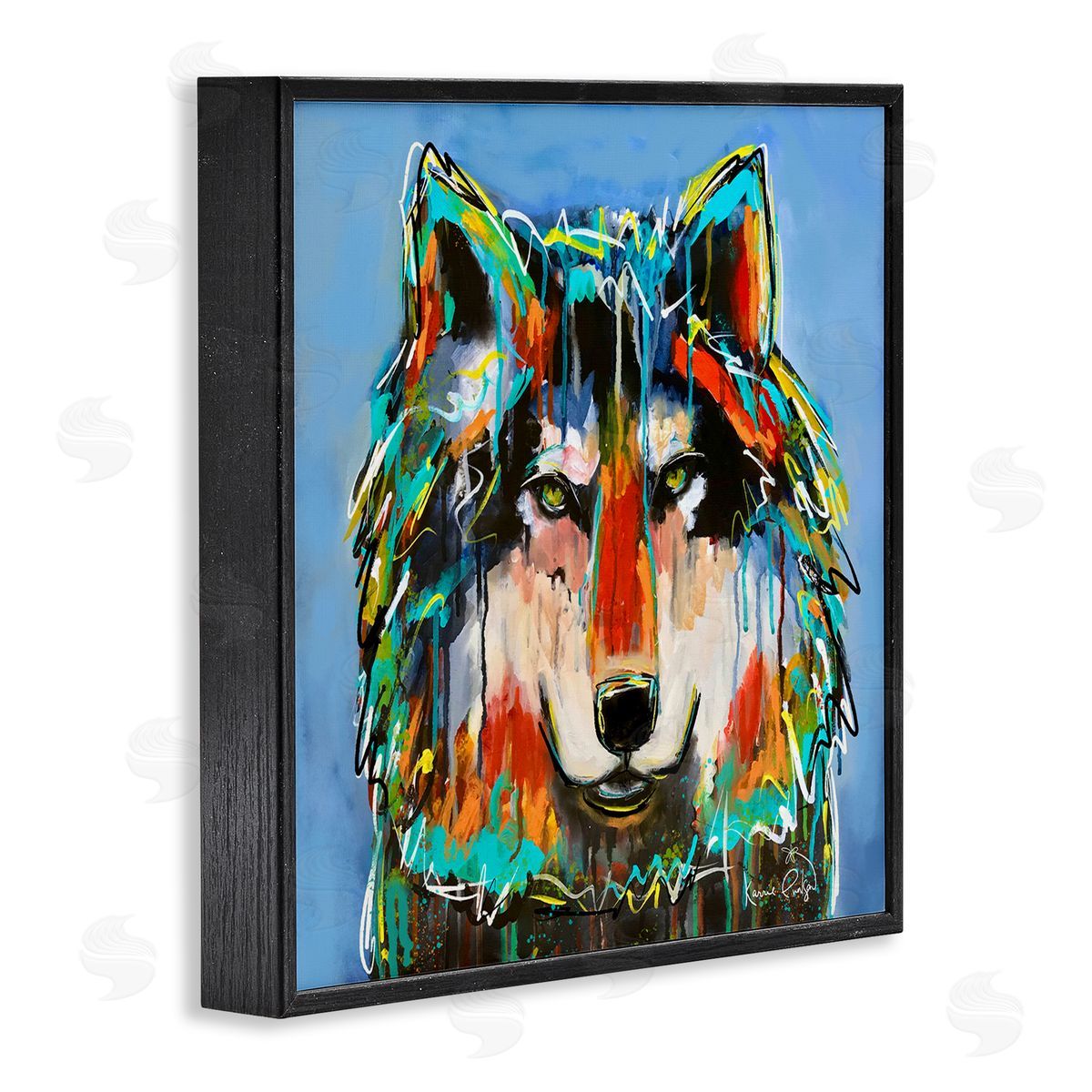 Karrie Evenson Bold Wolf Dripping Paint Saturated Graffiti Street Style  Black Framed Glicee Wall Art Print