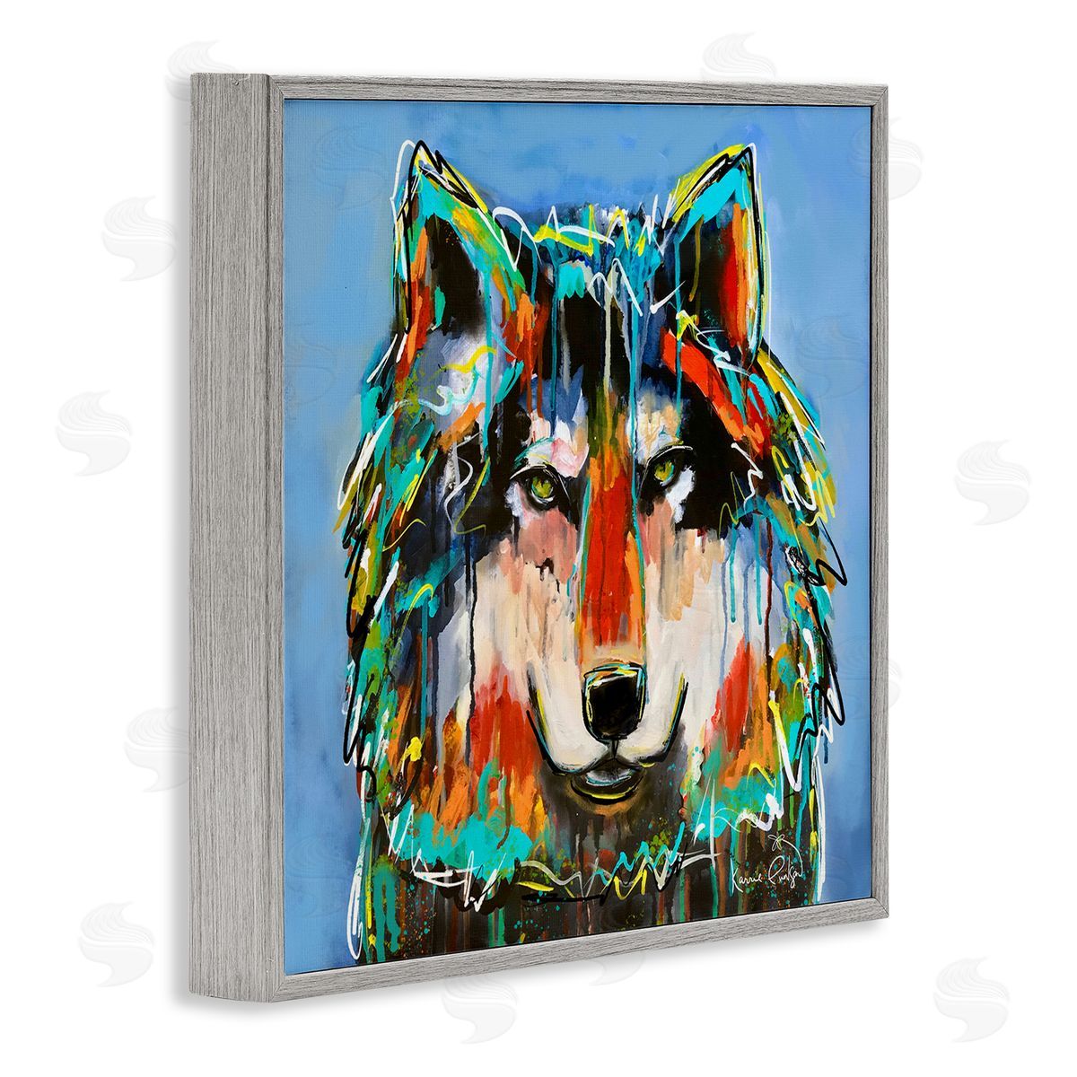 Karrie Evenson Bold Wolf Dripping Paint Saturated Graffiti Street Style  Gray Framed Glicee Wall Art Print