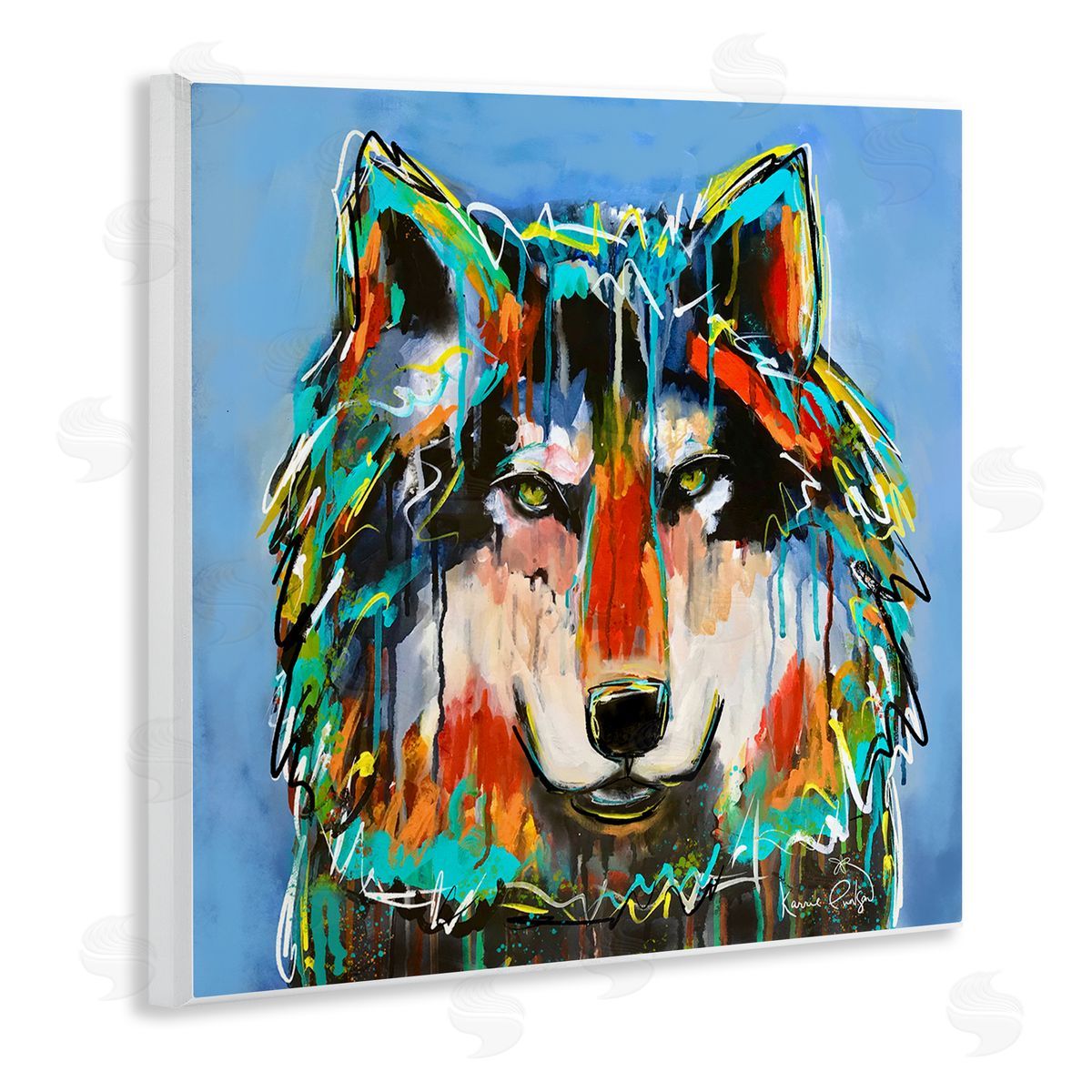 Karrie Evenson Bold Wolf Dripping Paint Saturated Graffiti Street Style  Wooden Wall Plaque Art Print