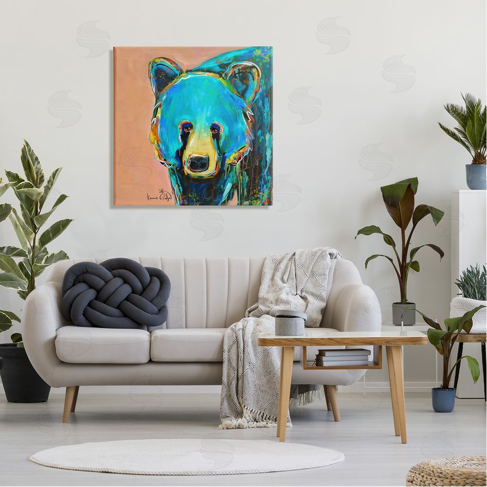 Karrie Evenson Brilliant Blue Bear Gazing Street Style Graffiti Splatter  Canvas Wall Art in Room