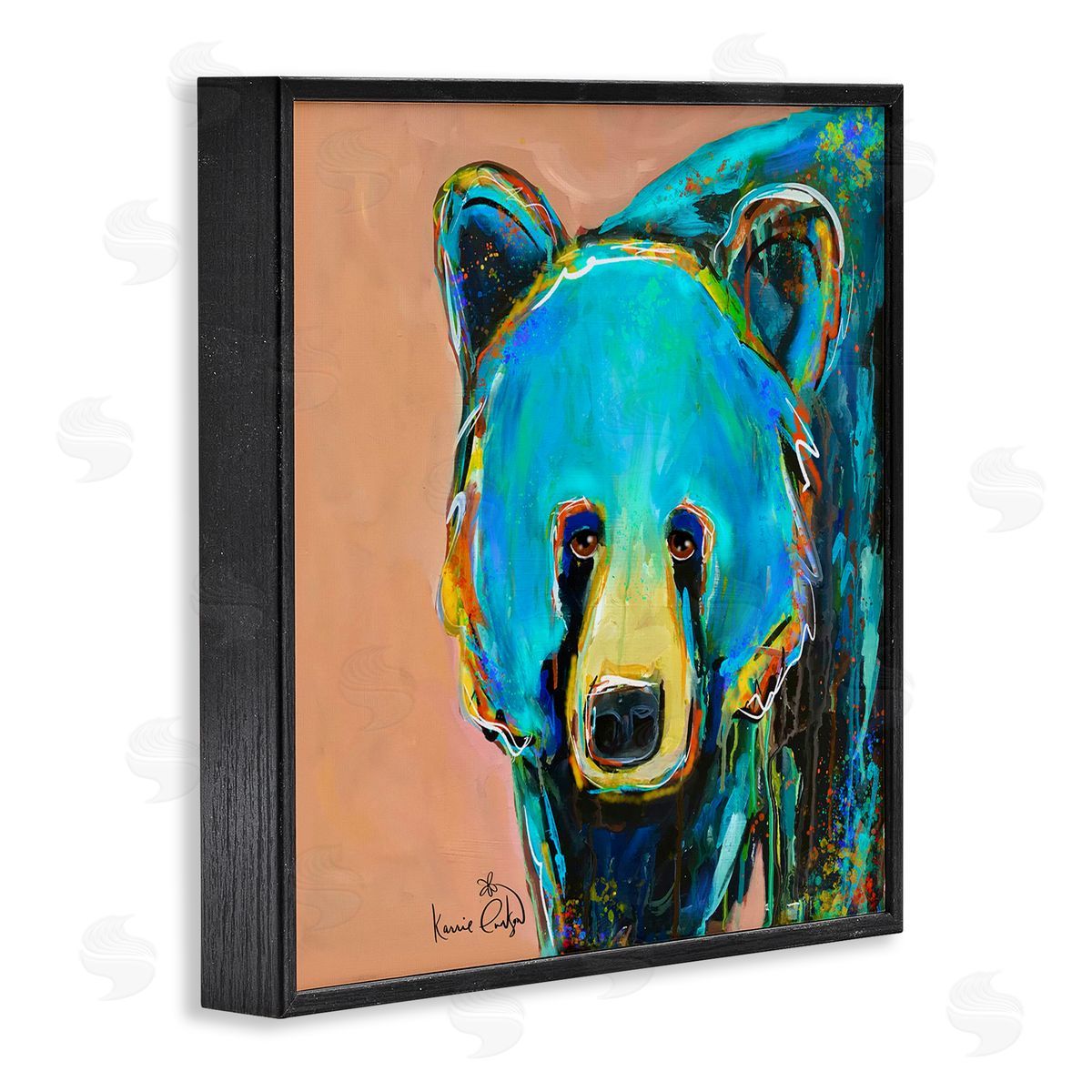 Karrie Evenson Brilliant Blue Bear Gazing Street Style Graffiti Splatter  Black Framed Glicee Wall Art Print