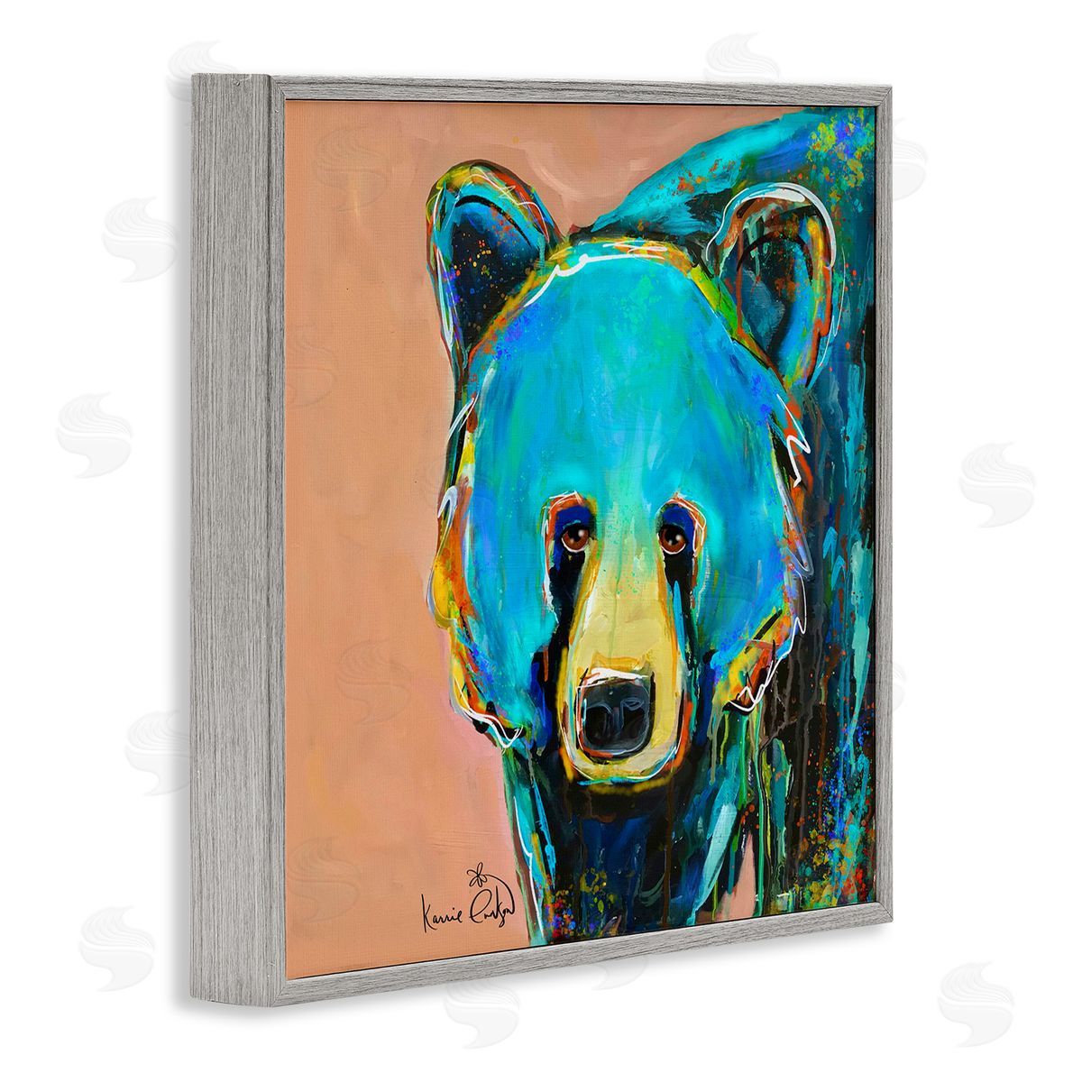 Karrie Evenson Brilliant Blue Bear Gazing Street Style Graffiti Splatter  Gray Framed Glicee Wall Art Print
