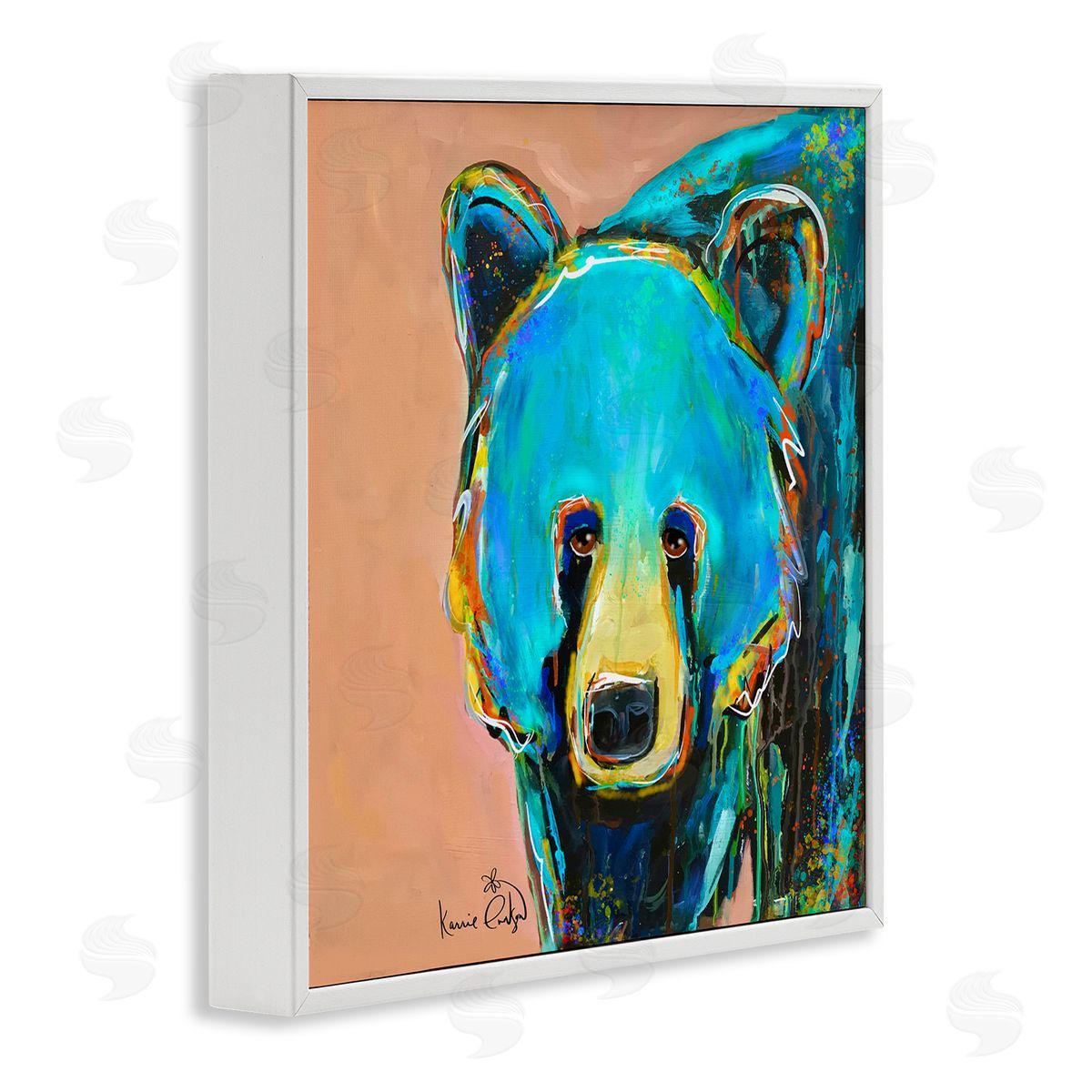 Karrie Evenson Brilliant Blue Bear Gazing Street Style Graffiti Splatter  White Framed Glicee Wall Art Print