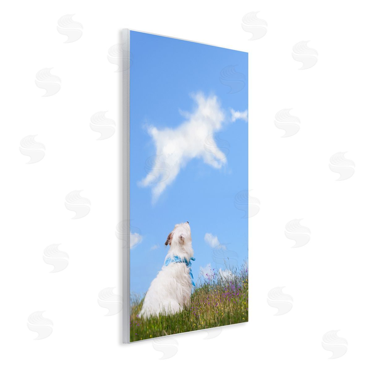 Michael Quackenbush White Dog Watching Shaped Clouds Chasing Bone  Wall Plaque Art Print