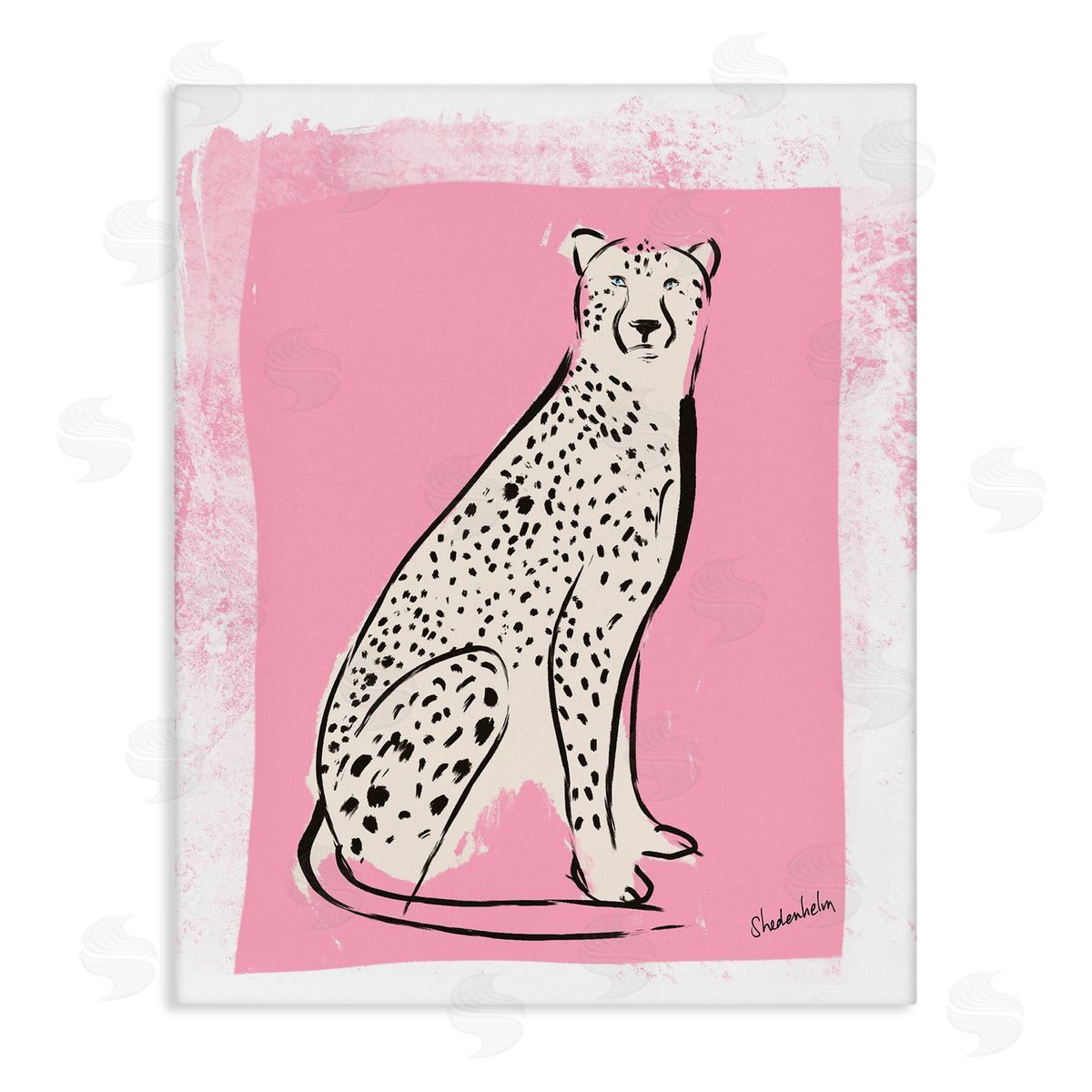 Kendra Shedenhelm Modern Cheetah Ink Lines Blocked Pink   Stretched Canvas Wall Art Print