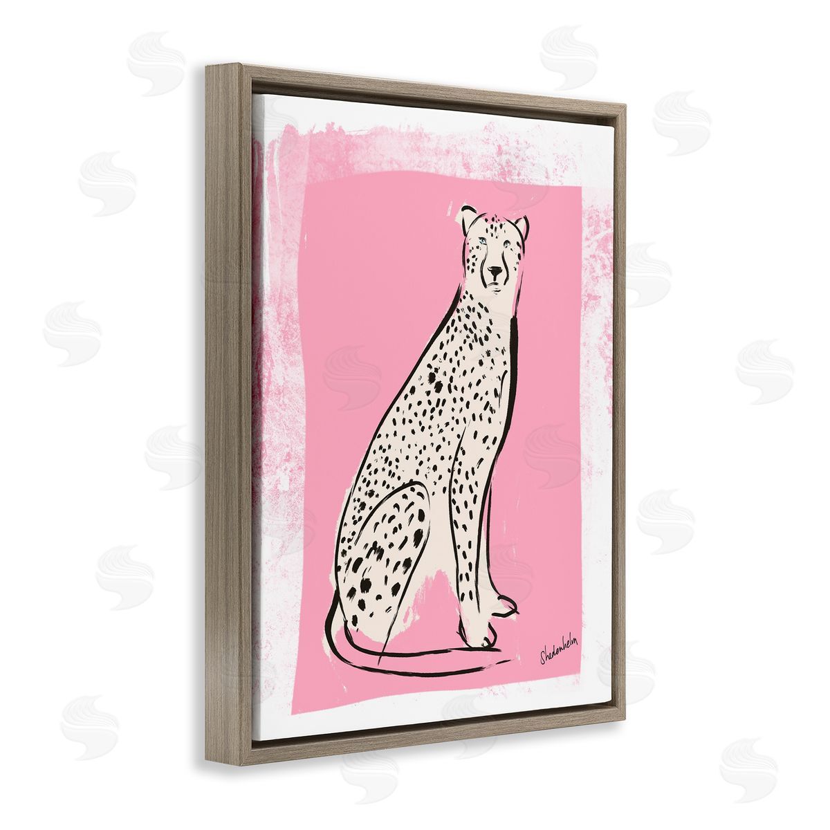 Kendra Shedenhelm Modern Cheetah Ink Lines Blocked Pink   Brown Floating Frame Canvas Wall Art Print
