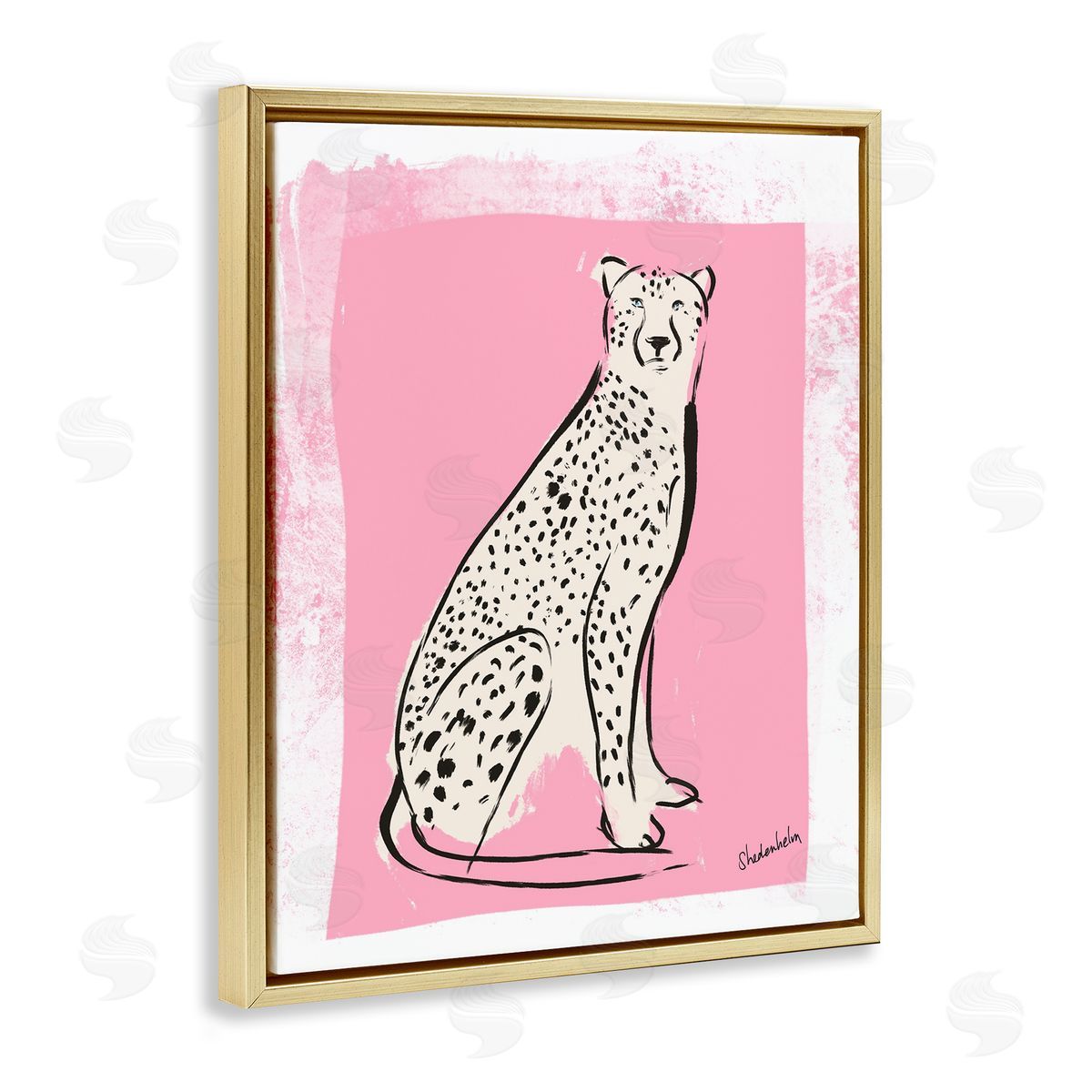 Kendra Shedenhelm Modern Cheetah Ink Lines Blocked Pink   Gold Floating Frame Canvas Wall Art Print