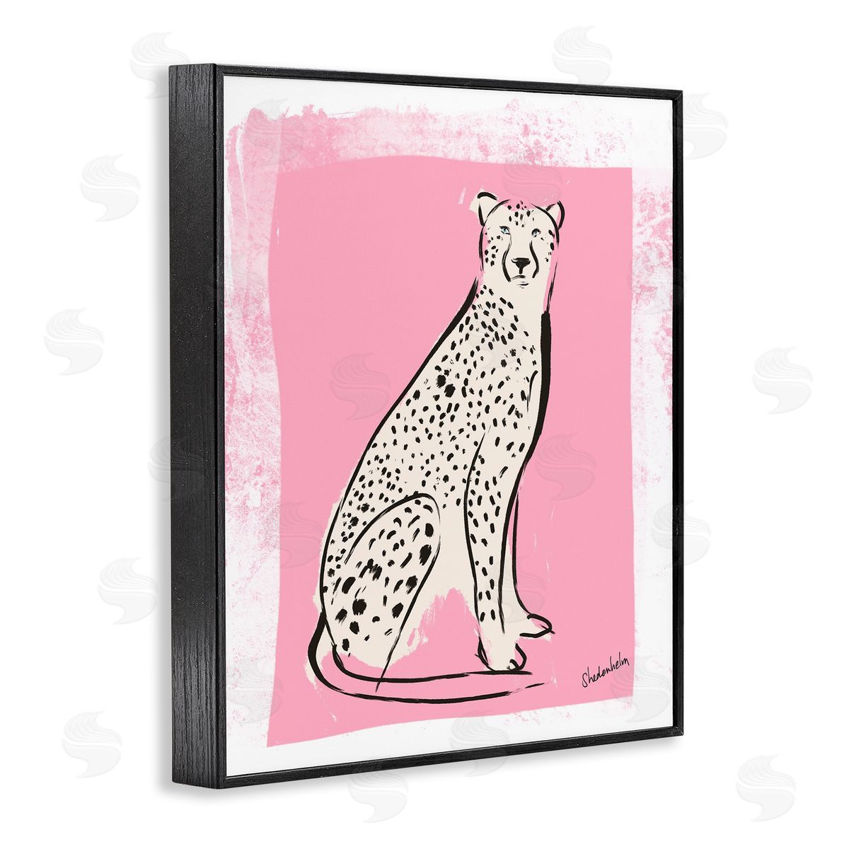 Kendra Shedenhelm Modern Cheetah Ink Lines Blocked Pink   Black Framed Giclee Wall Art Print