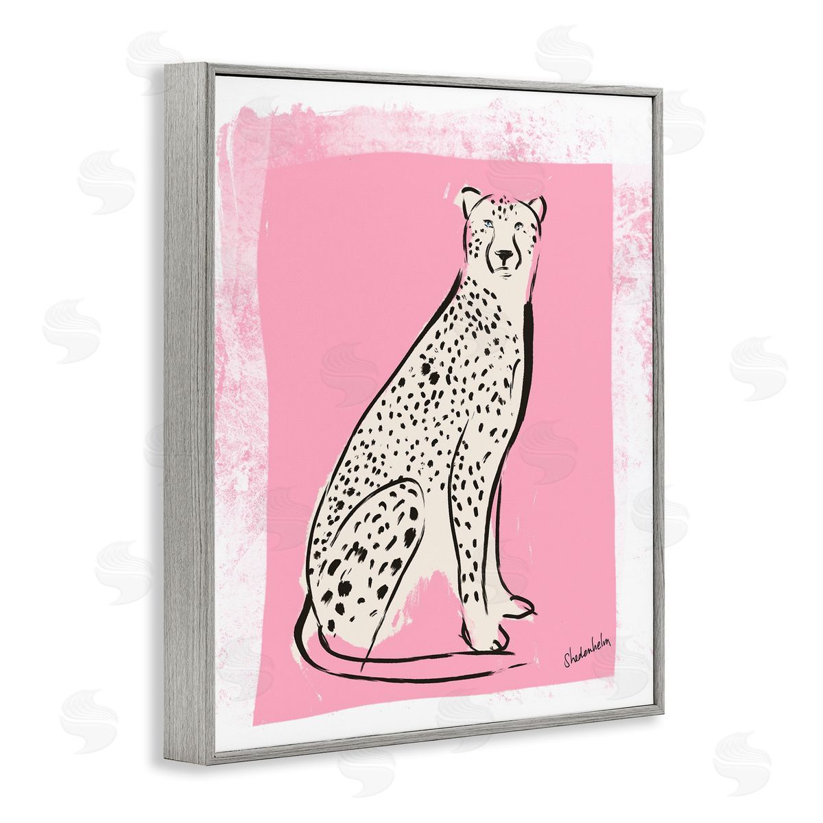 Kendra Shedenhelm Modern Cheetah Ink Lines Blocked Pink   Gray Framed Giclee Wall Art Print