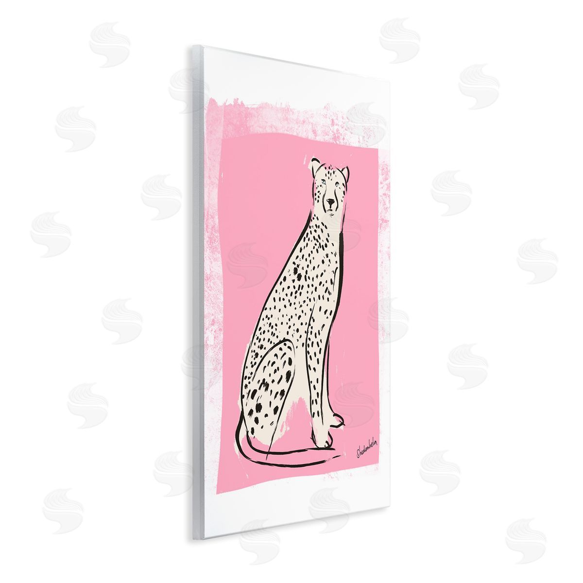 Kendra Shedenhelm Modern Cheetah Ink Lines Blocked Pink   Wall Plaque Art Print