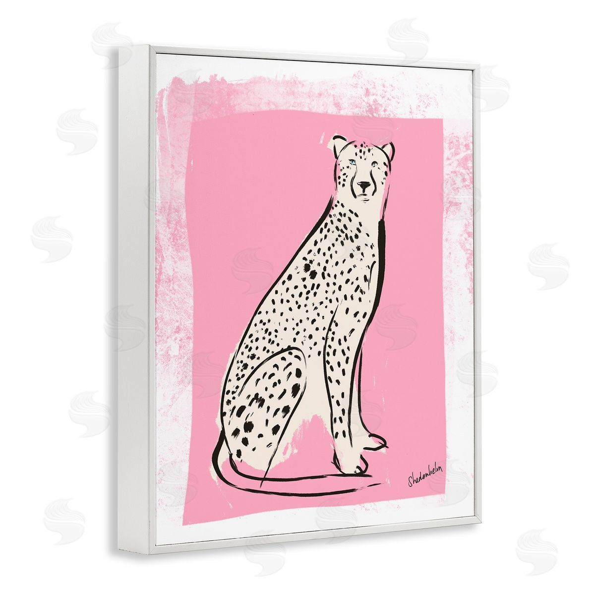 Kendra Shedenhelm Modern Cheetah Ink Lines Blocked Pink   White Framed Giclee Wall Art Print