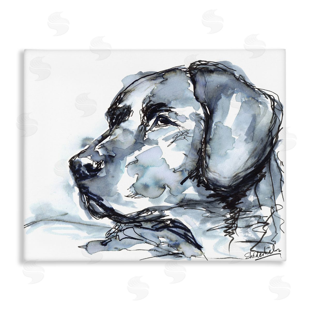 Kendra Shedenhelm Monochrome Ink Dog Portrait Abstract Watercolor Detail Stretched Canvas Wall Art Print