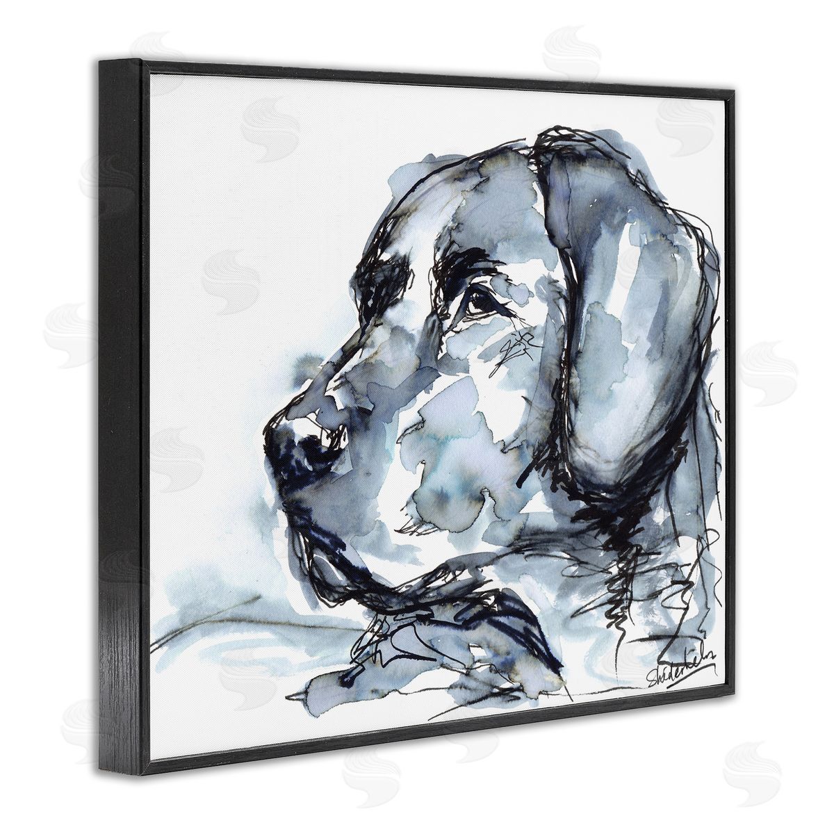 Kendra Shedenhelm Monochrome Ink Dog Portrait Abstract Watercolor Detail Black Framed Giclee Wall Art Print