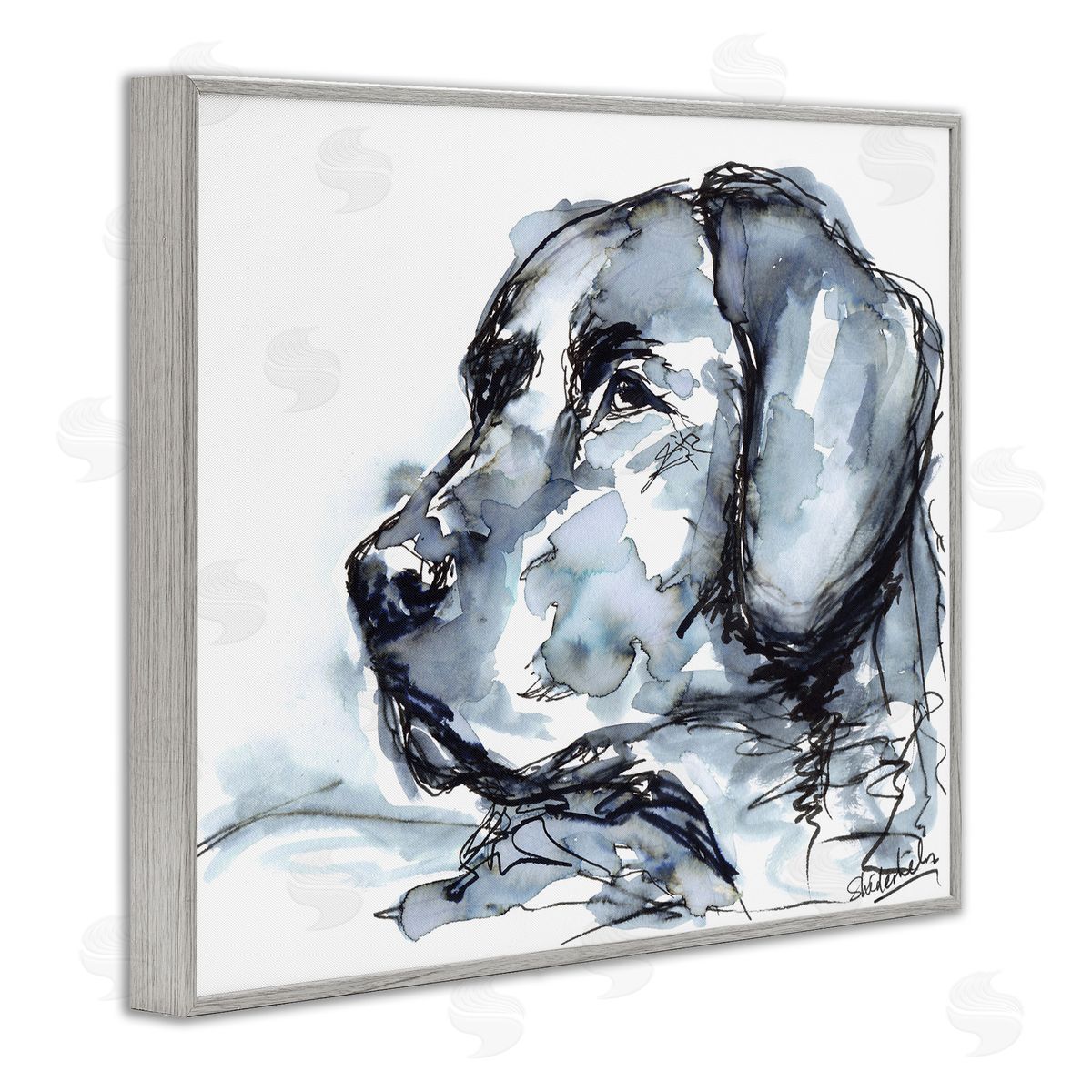 Kendra Shedenhelm Monochrome Ink Dog Portrait Abstract Watercolor Detail Gray Framed Giclee Wall Art Print