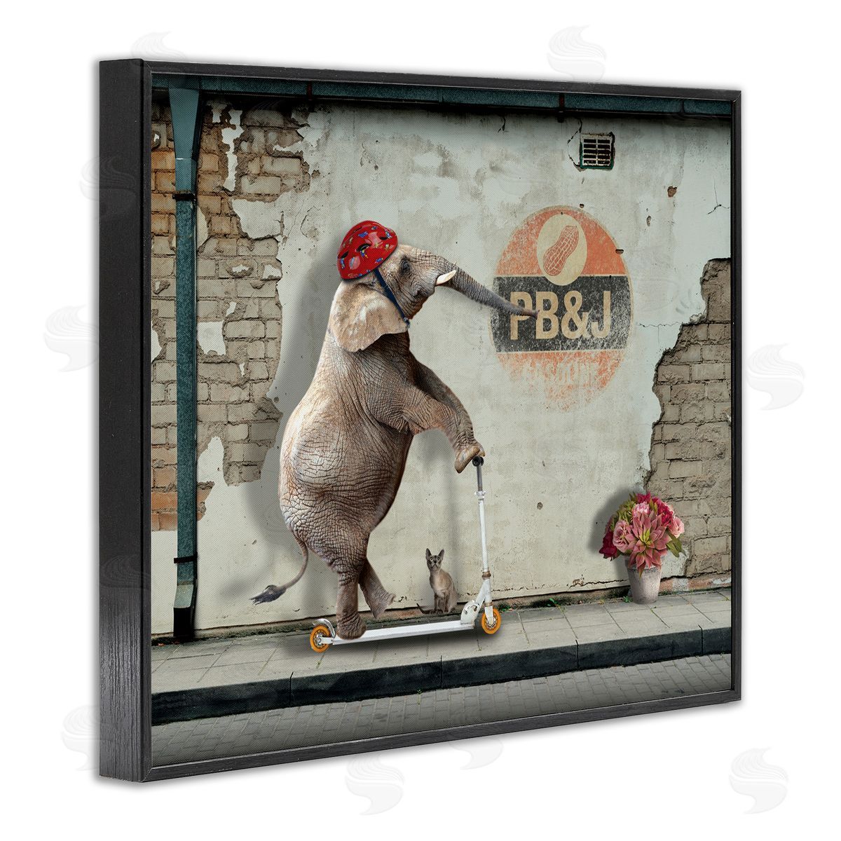 Nobleworks Elephant Riding Scooter Old Brick City Streets Black Framed Giclee Wall Art Print