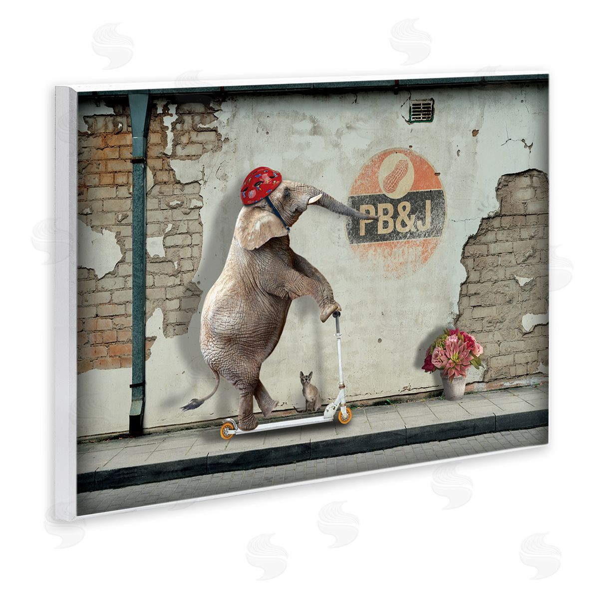 Nobleworks Elephant Riding Scooter Old Brick City Streets Wall Plaque Art Print