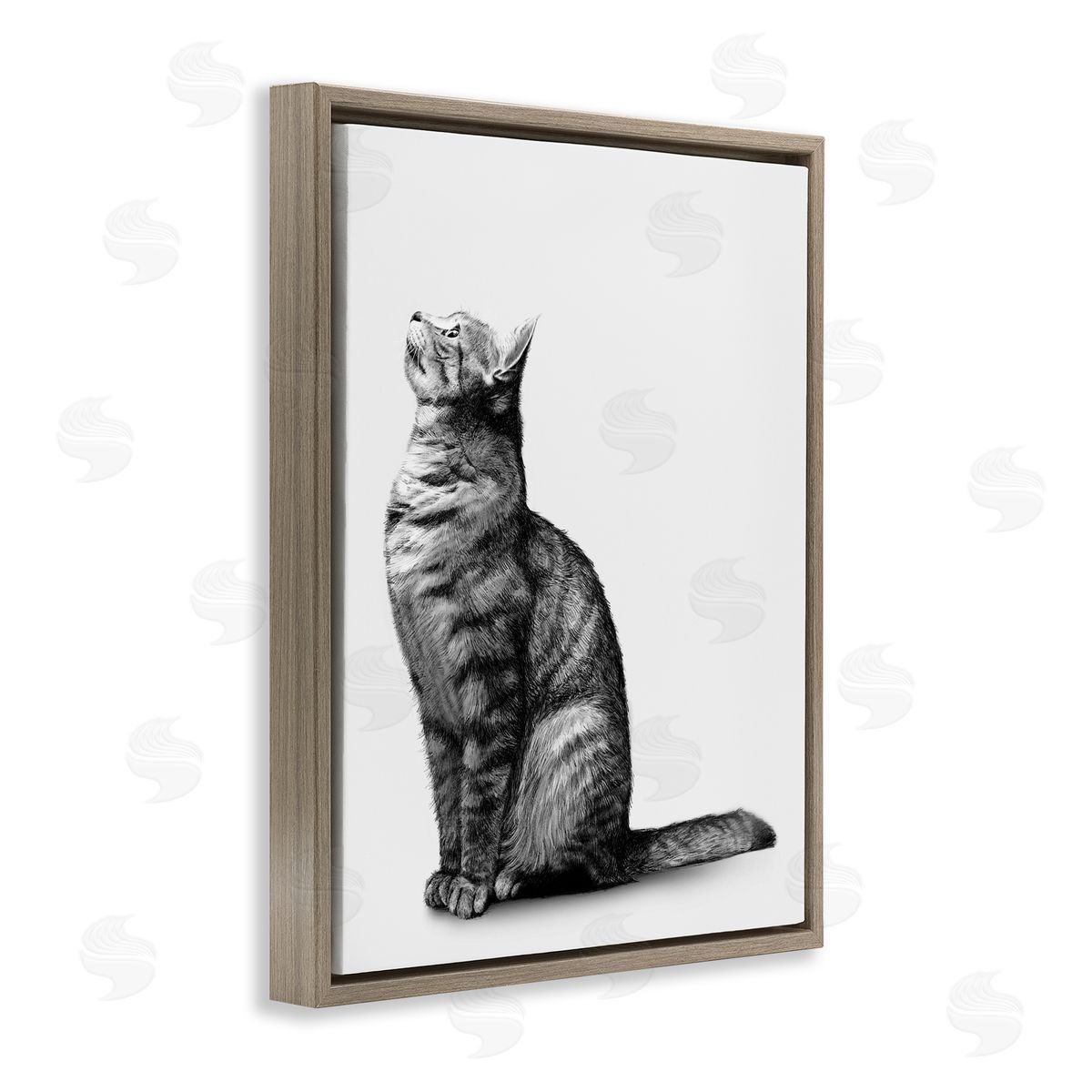 Ziwei Li Manx Cat Sitting Calmly Detailed Casual Portrait  Brown Floating Frame Canvas Wall Art Print
