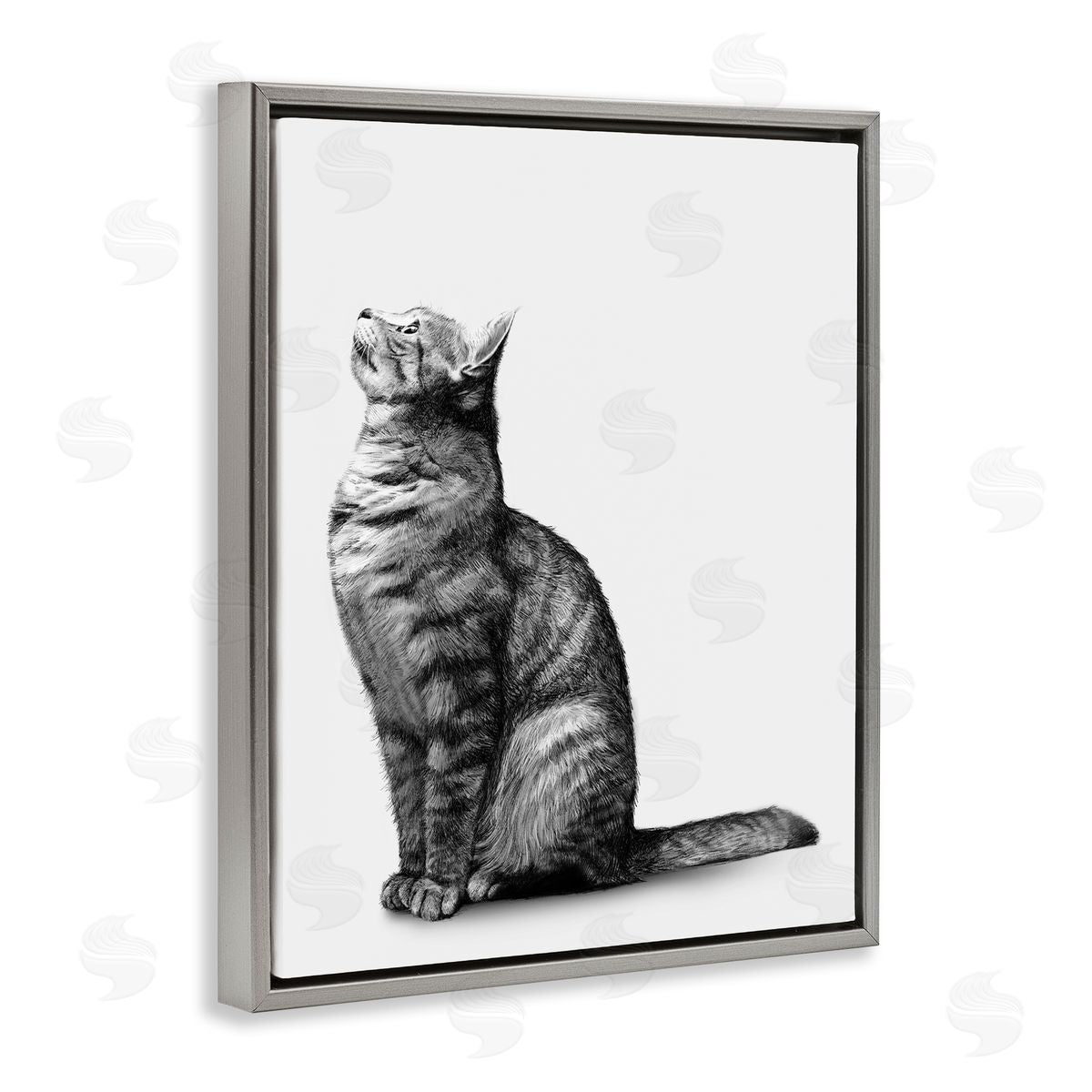 Ziwei Li Manx Cat Sitting Calmly Detailed Casual Portrait  Gray Floating Frame Canvas Wall Art Print