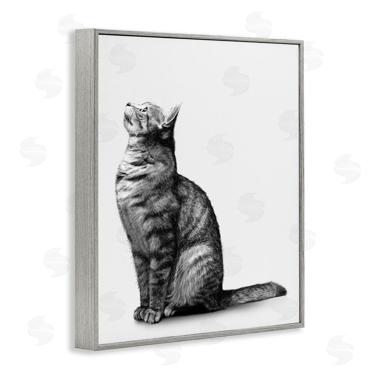 Ziwei Li Manx Cat Sitting Calmly Detailed Casual Portrait  Gray Framed Giclee Wall Art Print