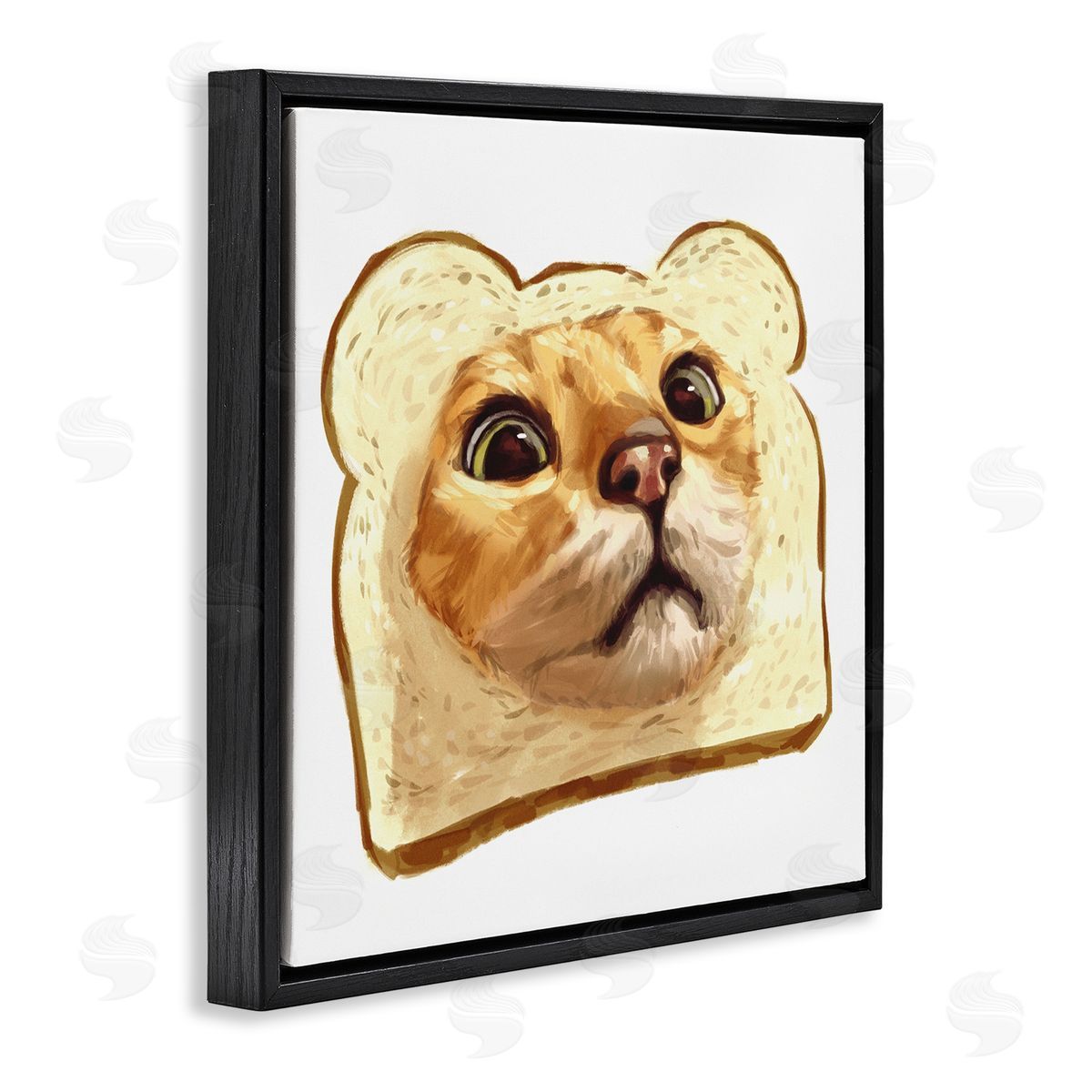Ziwei Li Silly Tabby Cat Face Head Inside Toast Bread  Black Floating Frame Canvas Wall Art Print