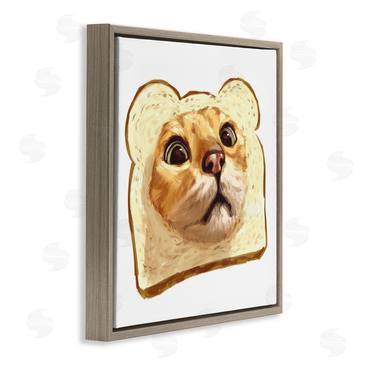 Ziwei Li Silly Tabby Cat Face Head Inside Toast Bread  Brown Floating Frame Canvas Wall Art Print