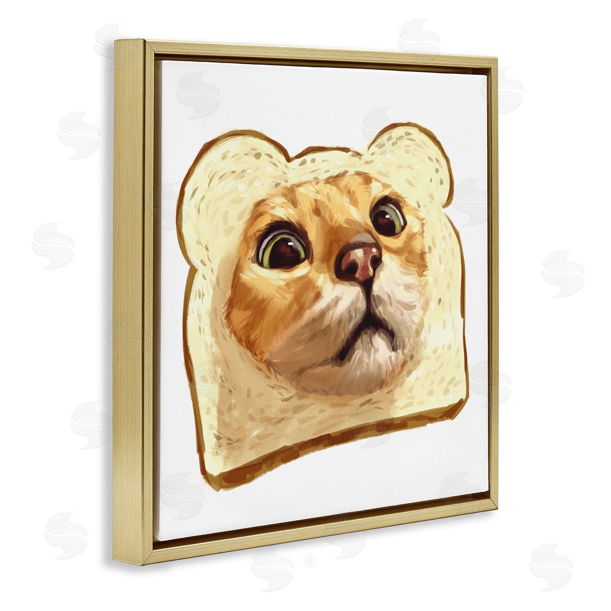 Ziwei Li Silly Tabby Cat Face Head Inside Toast Bread  Gold Floating Frame Canvas Wall Art Print