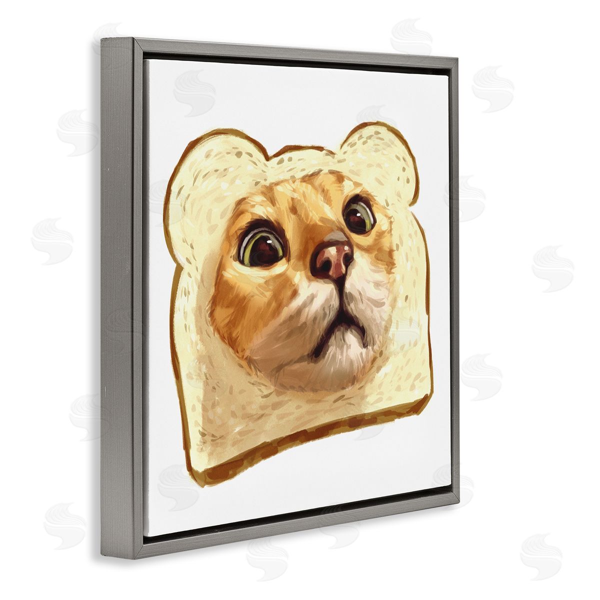 Ziwei Li Silly Tabby Cat Face Head Inside Toast Bread  Gray Floating Frame Canvas Wall Art Print