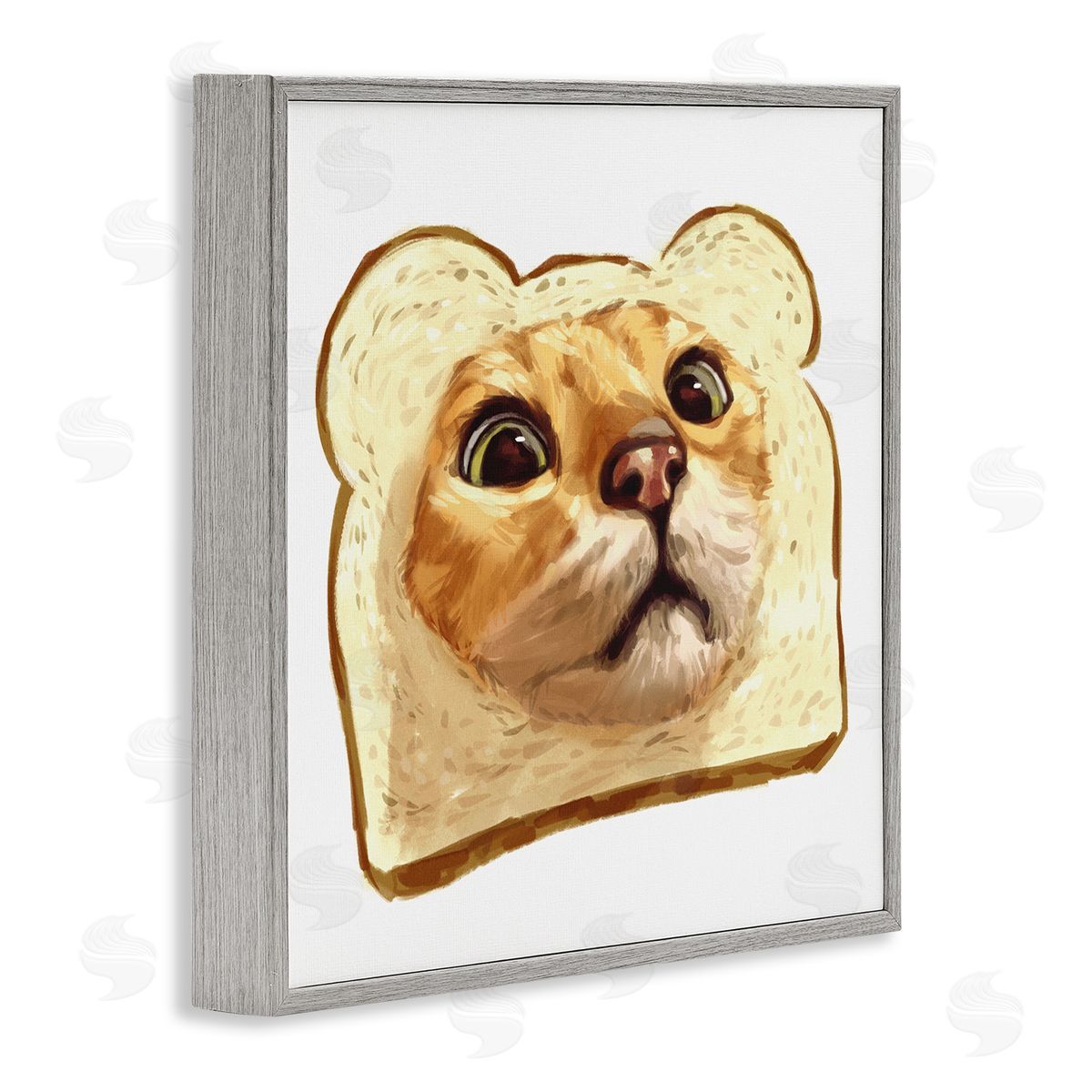 Ziwei Li Silly Tabby Cat Face Head Inside Toast Bread  Gray Framed Glicee Wall Art Print