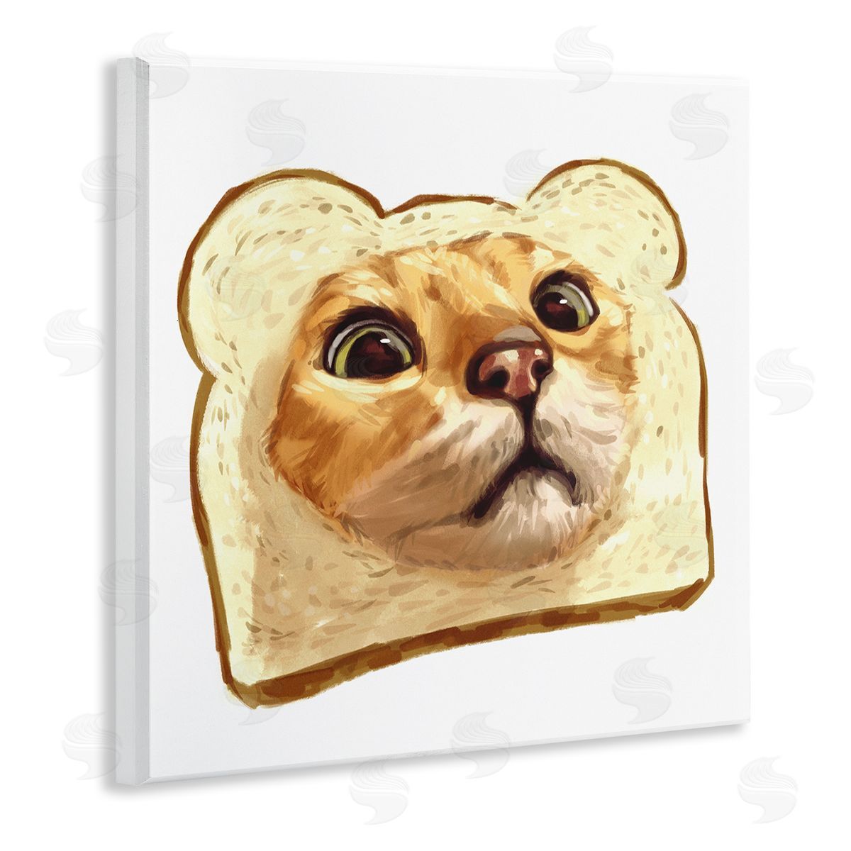 Ziwei Li Silly Tabby Cat Face Head Inside Toast Bread  Wooden Wall Plaque Art Print