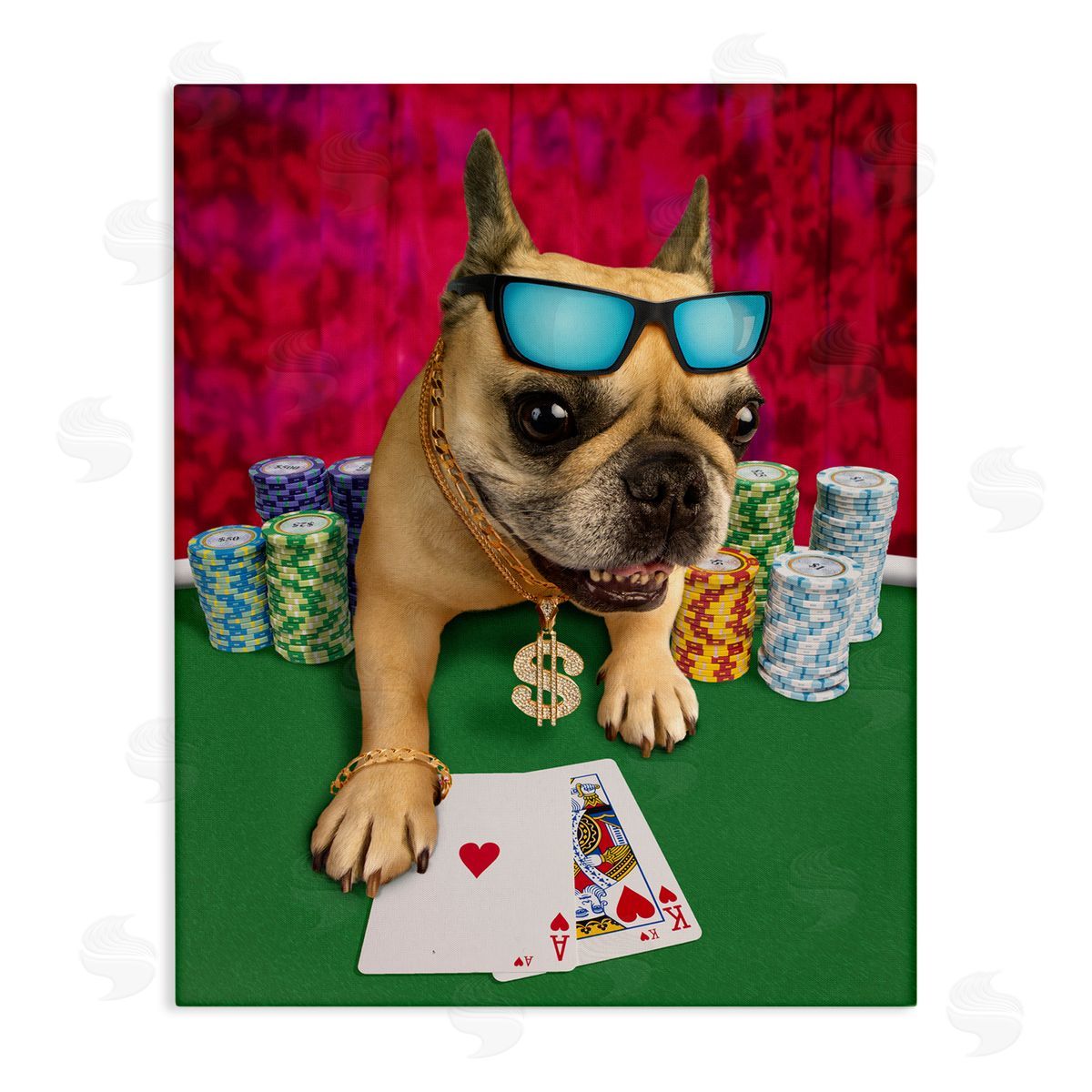 Michael Quackenbush Cool French Bulldog Gambling Casino Poker Chips  Stretched Canvas Wall Art Print