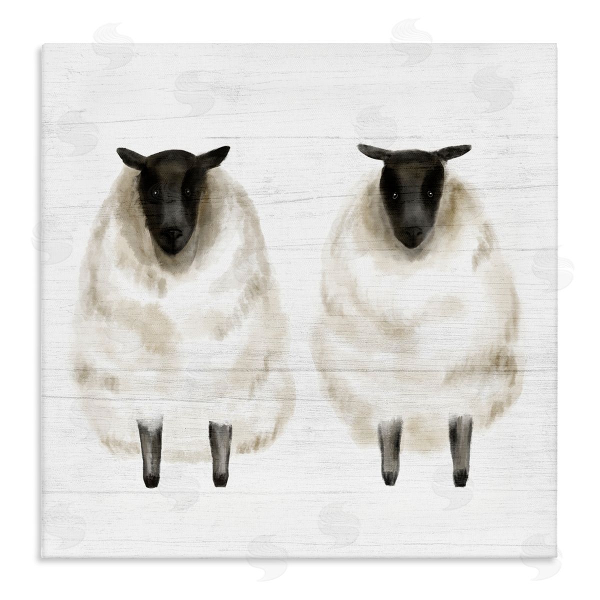 Stupell Studio Two Sheep Standing Rustic Grainy Farm Sign Stretched Canvas Wall Art Print