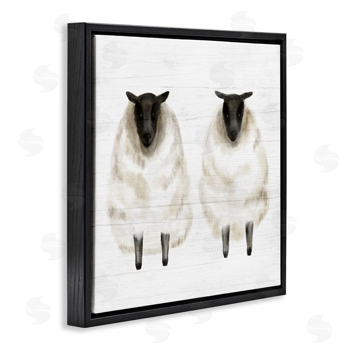 Stupell Studio Two Sheep Standing Rustic Grainy Farm Sign Black Floating Frame Canvas Wall Art Print