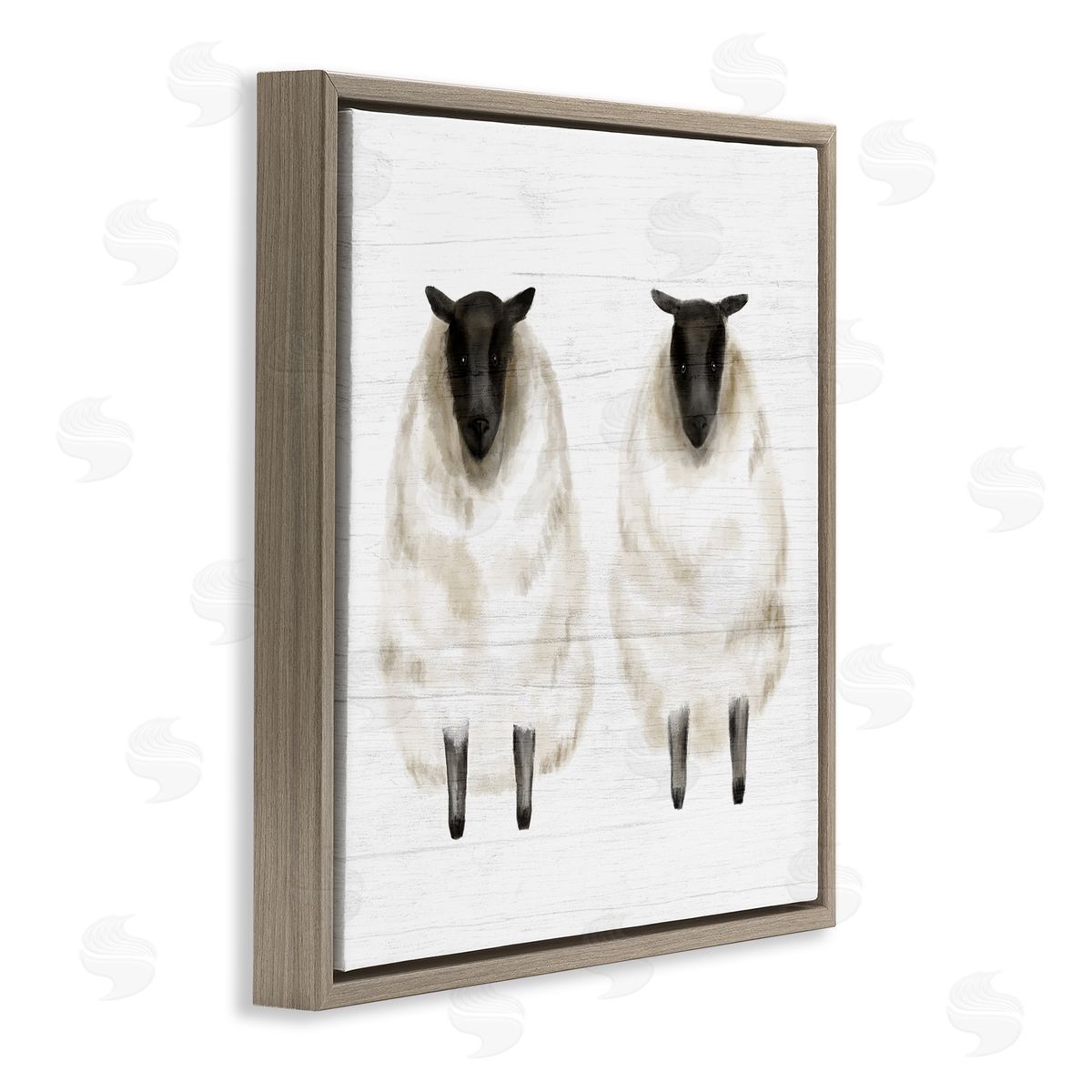 Stupell Studio Two Sheep Standing Rustic Grainy Farm Sign Brown Floating Frame Canvas Wall Art Print
