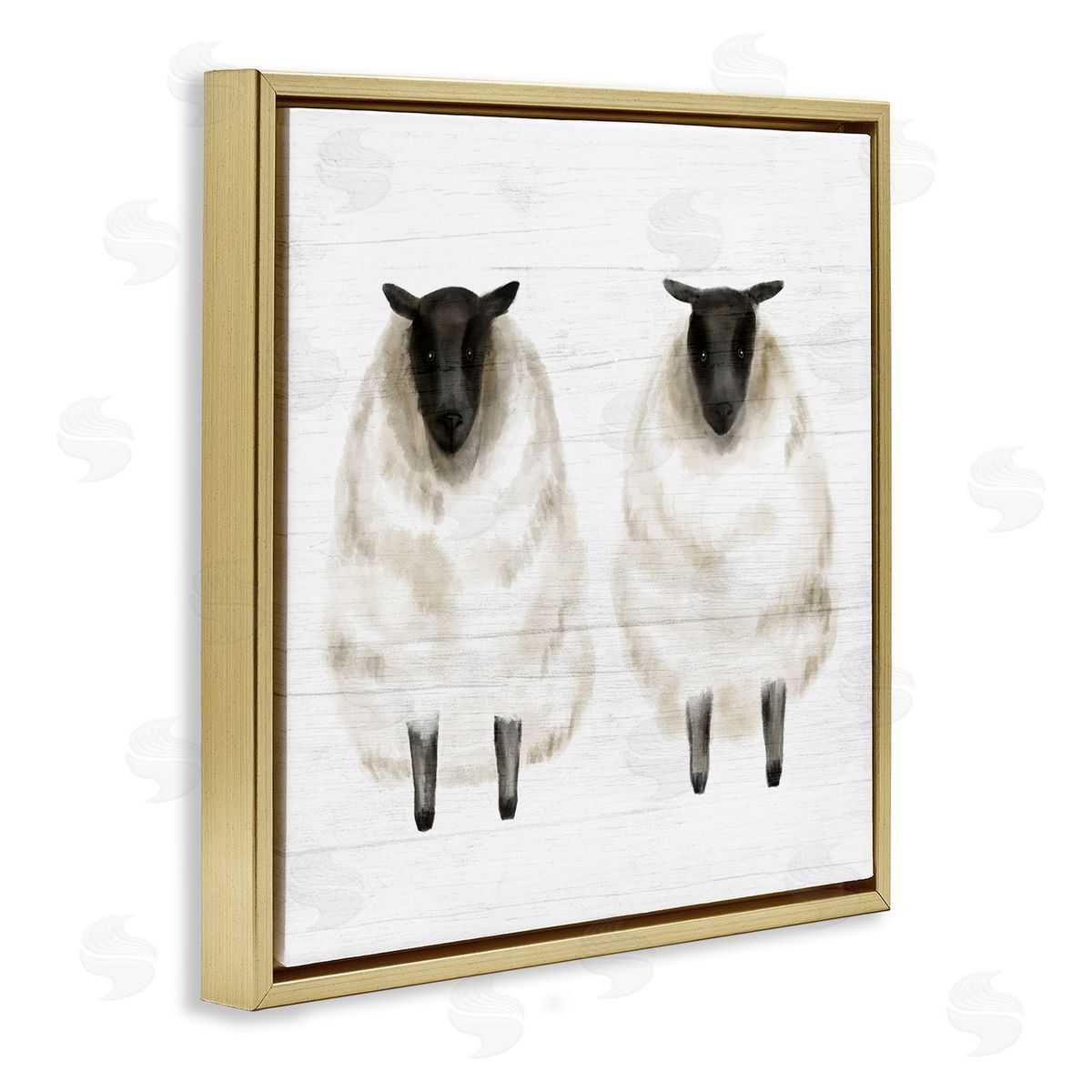 Stupell Studio Two Sheep Standing Rustic Grainy Farm Sign Gold Floating Frame Canvas Wall Art Print