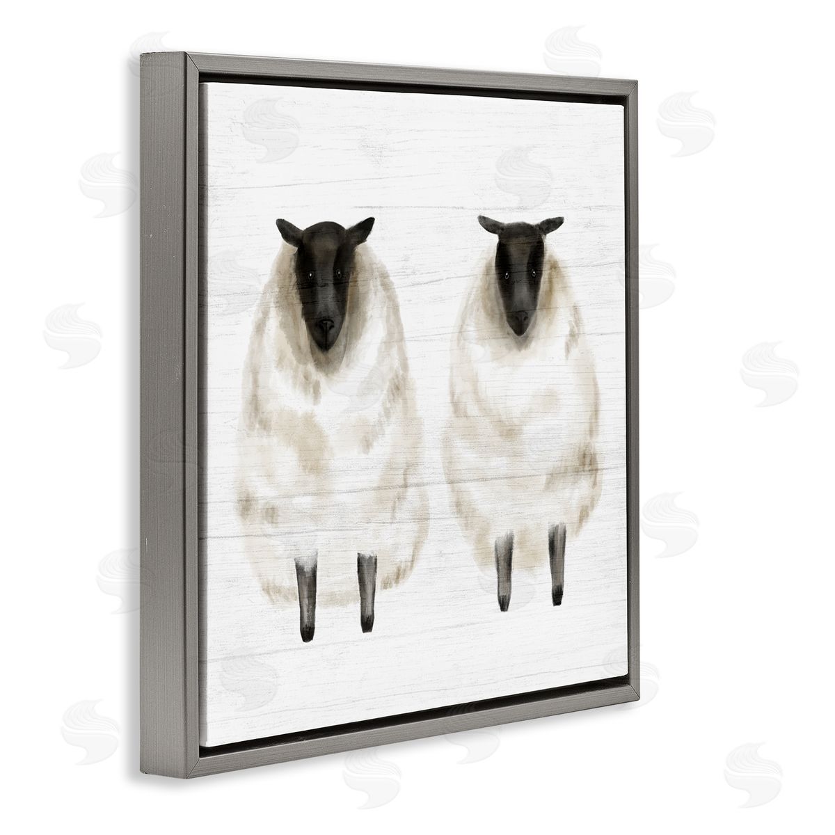 Stupell Studio Two Sheep Standing Rustic Grainy Farm Sign Gray Floating Frame Canvas Wall Art Print