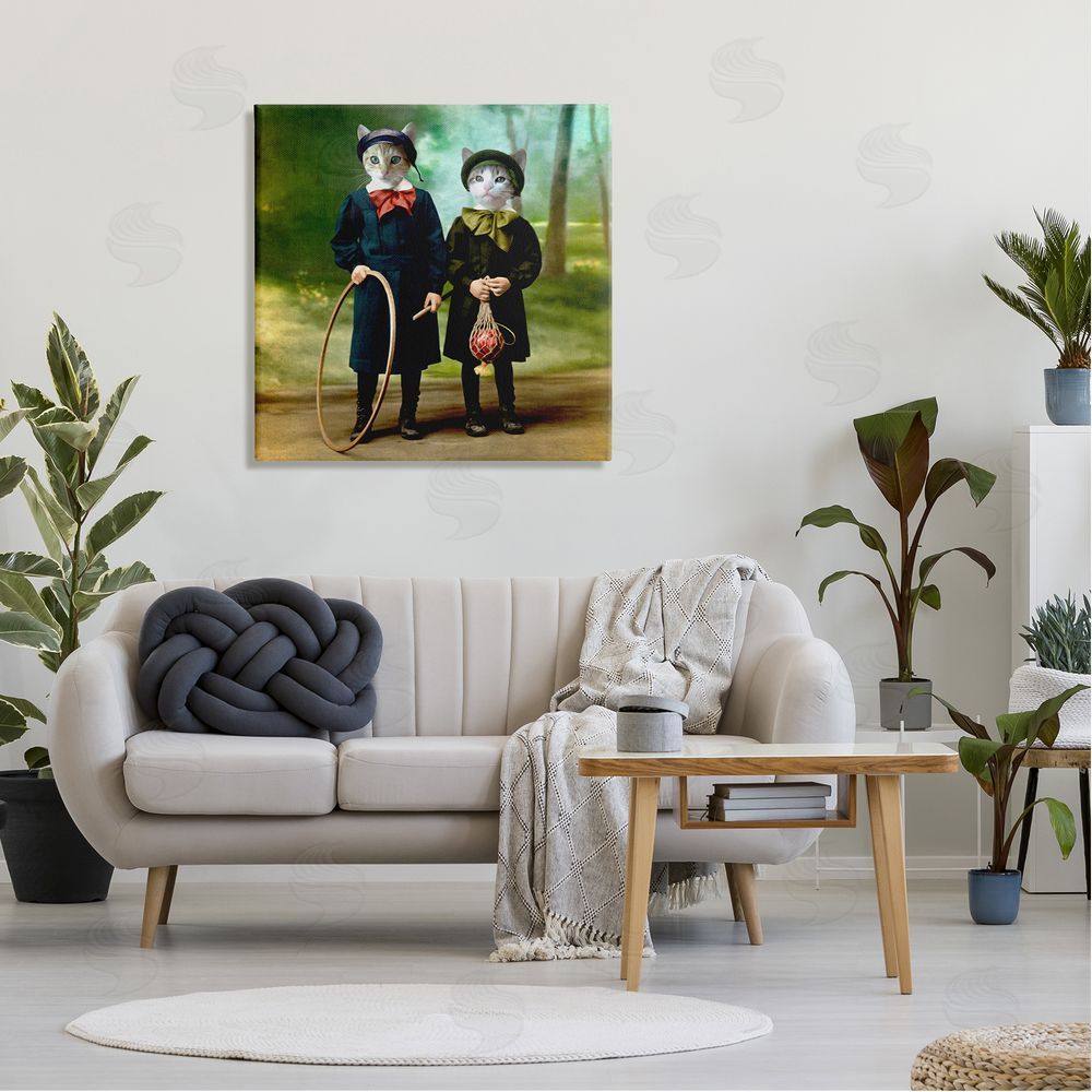 Martine Roch Cats Wearing Classic Clothing Vintage Style Portrait Canvas Wall Art in Room
