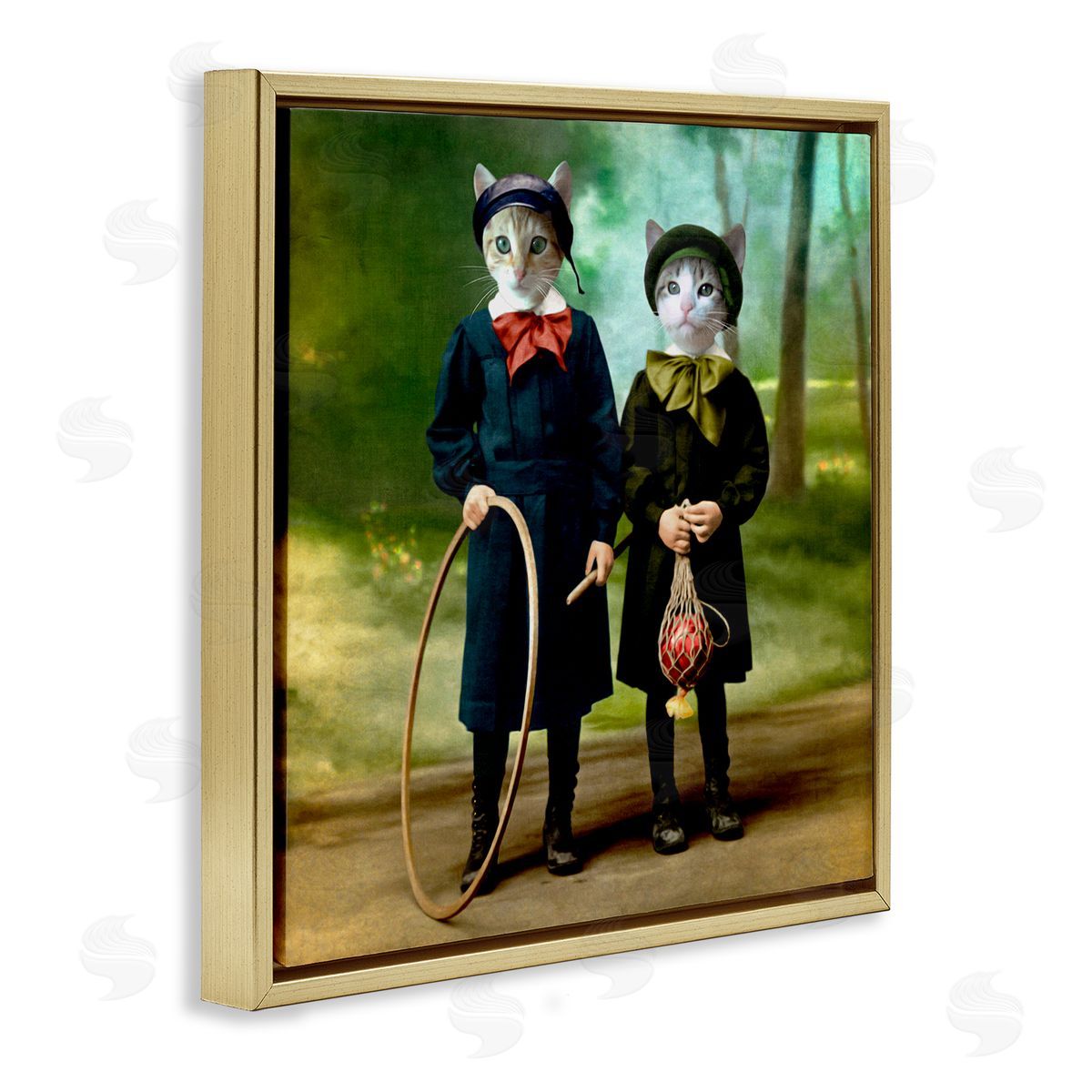 Martine Roch Cats Wearing Classic Clothing Vintage Style Portrait Gold Floating Frame Canvas Wall Art Print