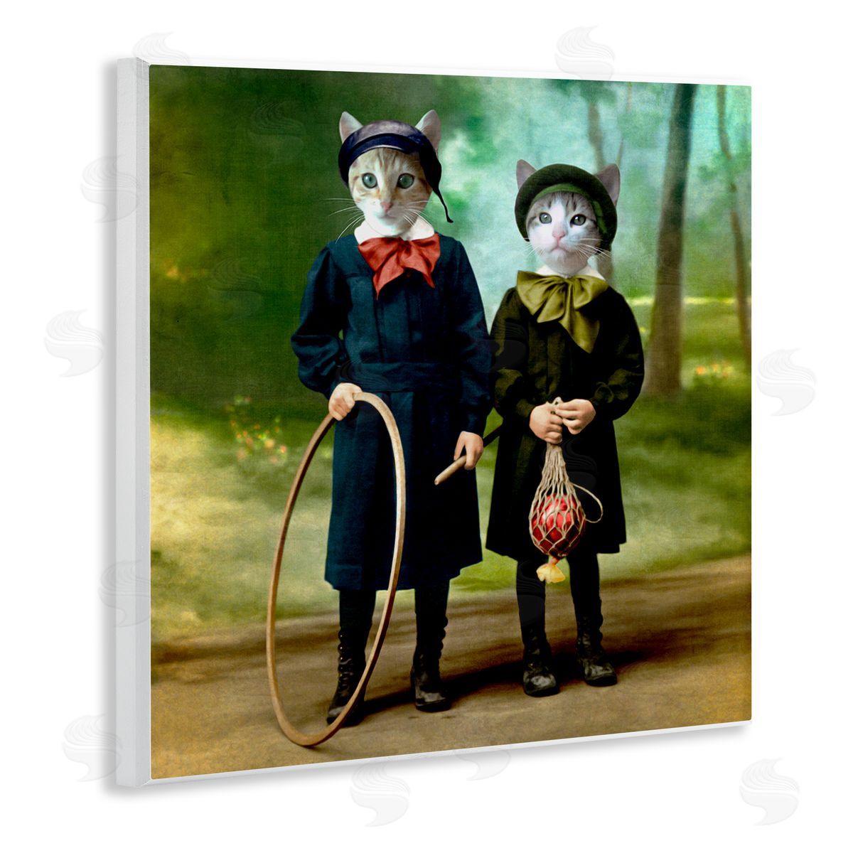 Martine Roch Cats Wearing Classic Clothing Vintage Style Portrait Wooden Wall Plaque Art Print
