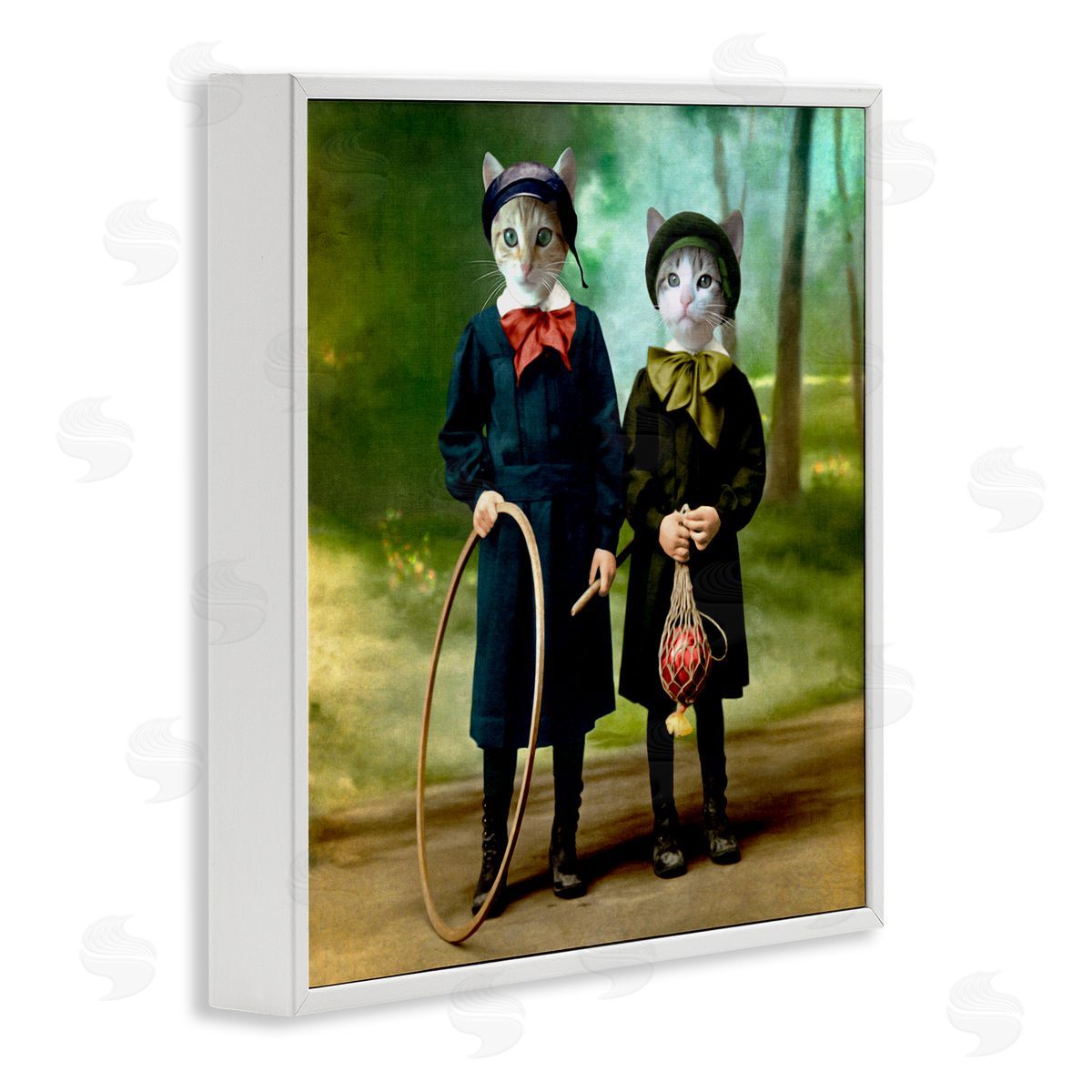 Martine Roch Cats Wearing Classic Clothing Vintage Style Portrait White Framed Glicee Wall Art Print