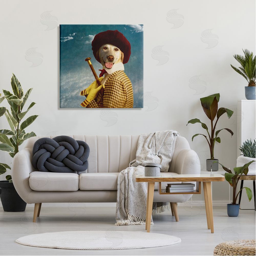 Martine Roch Lab Dog Dressed Classic Style Clothing Patterned Coat Canvas Wall Art in Room