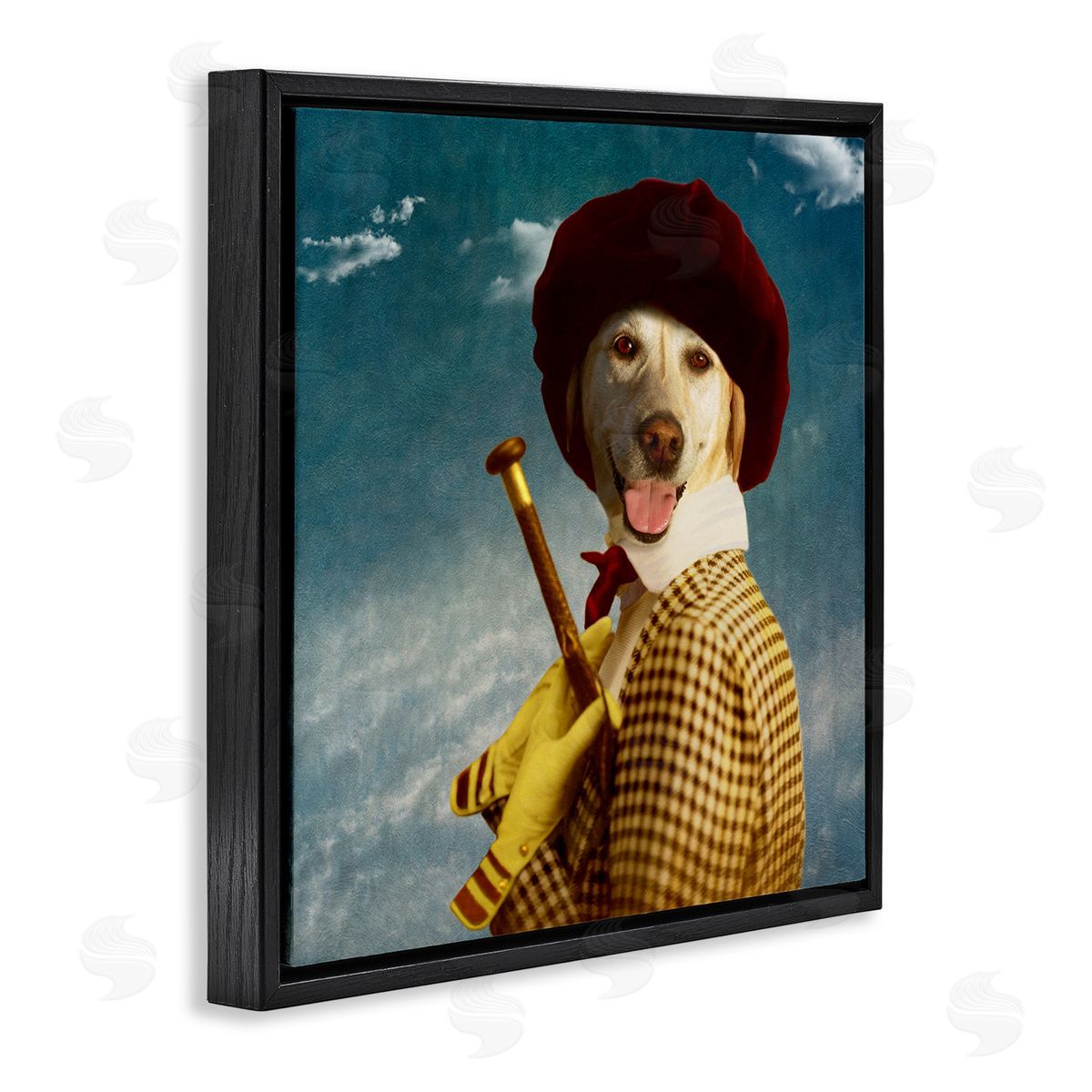 Martine Roch Lab Dog Dressed Classic Style Clothing Patterned Coat Black Floating Frame Canvas Wall Art Print