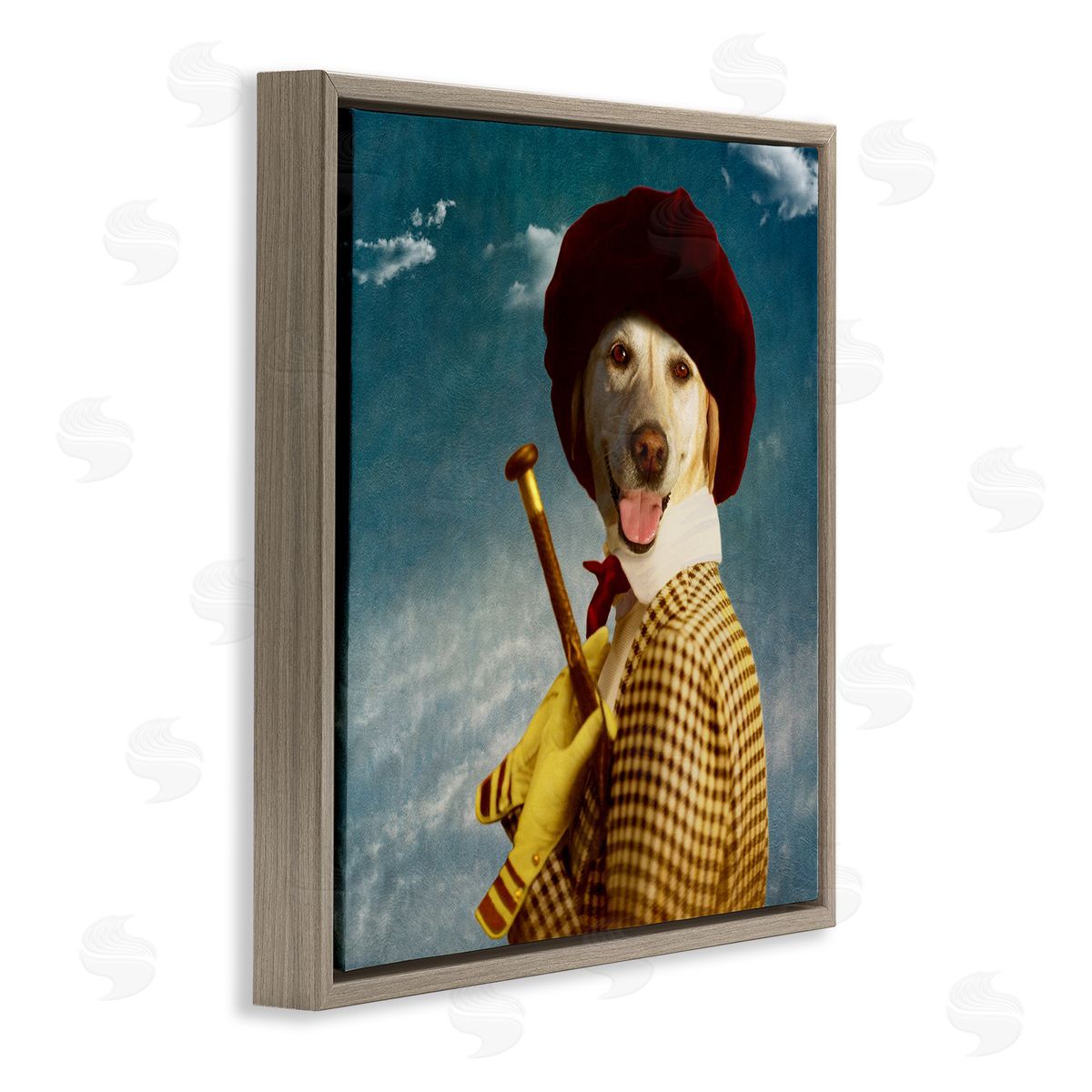 Martine Roch Lab Dog Dressed Classic Style Clothing Patterned Coat Brown Floating Frame Canvas Wall Art Print