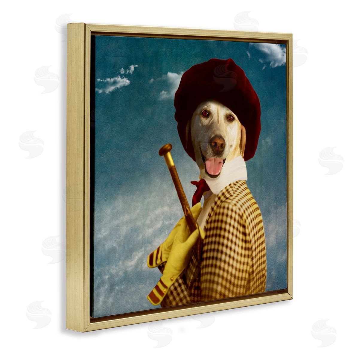 Martine Roch Lab Dog Dressed Classic Style Clothing Patterned Coat Gold Floating Frame Canvas Wall Art Print