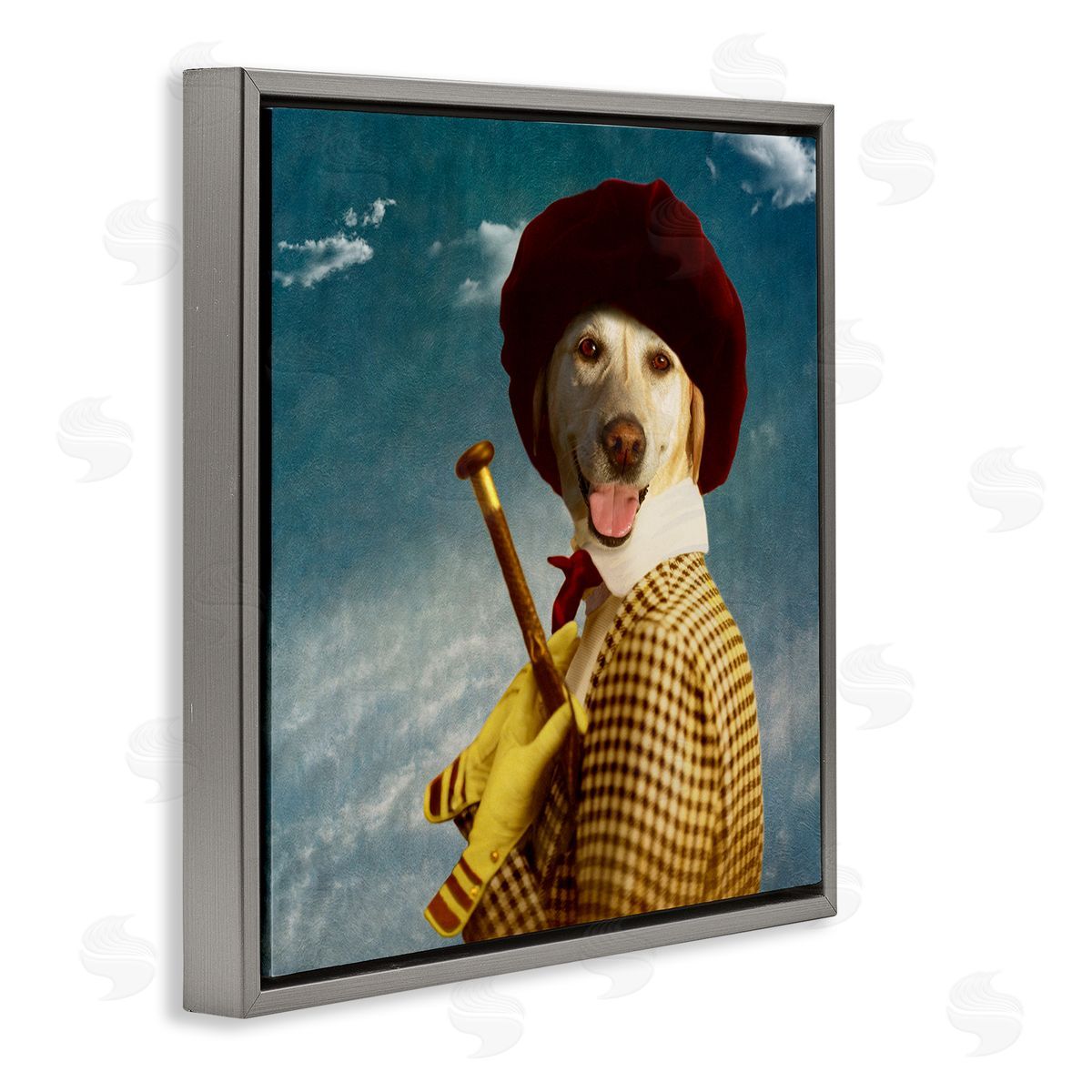 Martine Roch Lab Dog Dressed Classic Style Clothing Patterned Coat Gray Floating Frame Canvas Wall Art Print