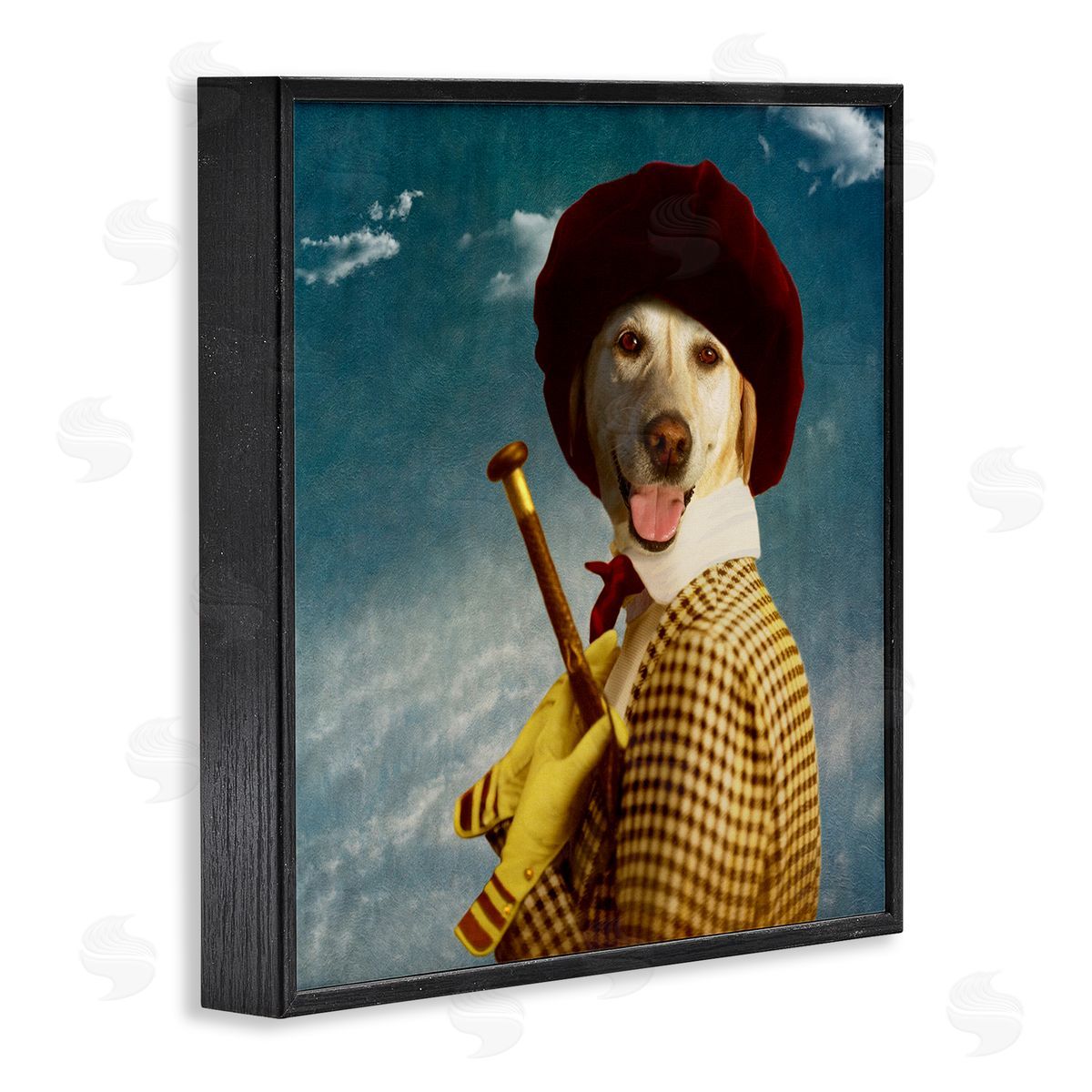 Martine Roch Lab Dog Dressed Classic Style Clothing Patterned Coat Black Framed Glicee Wall Art Print