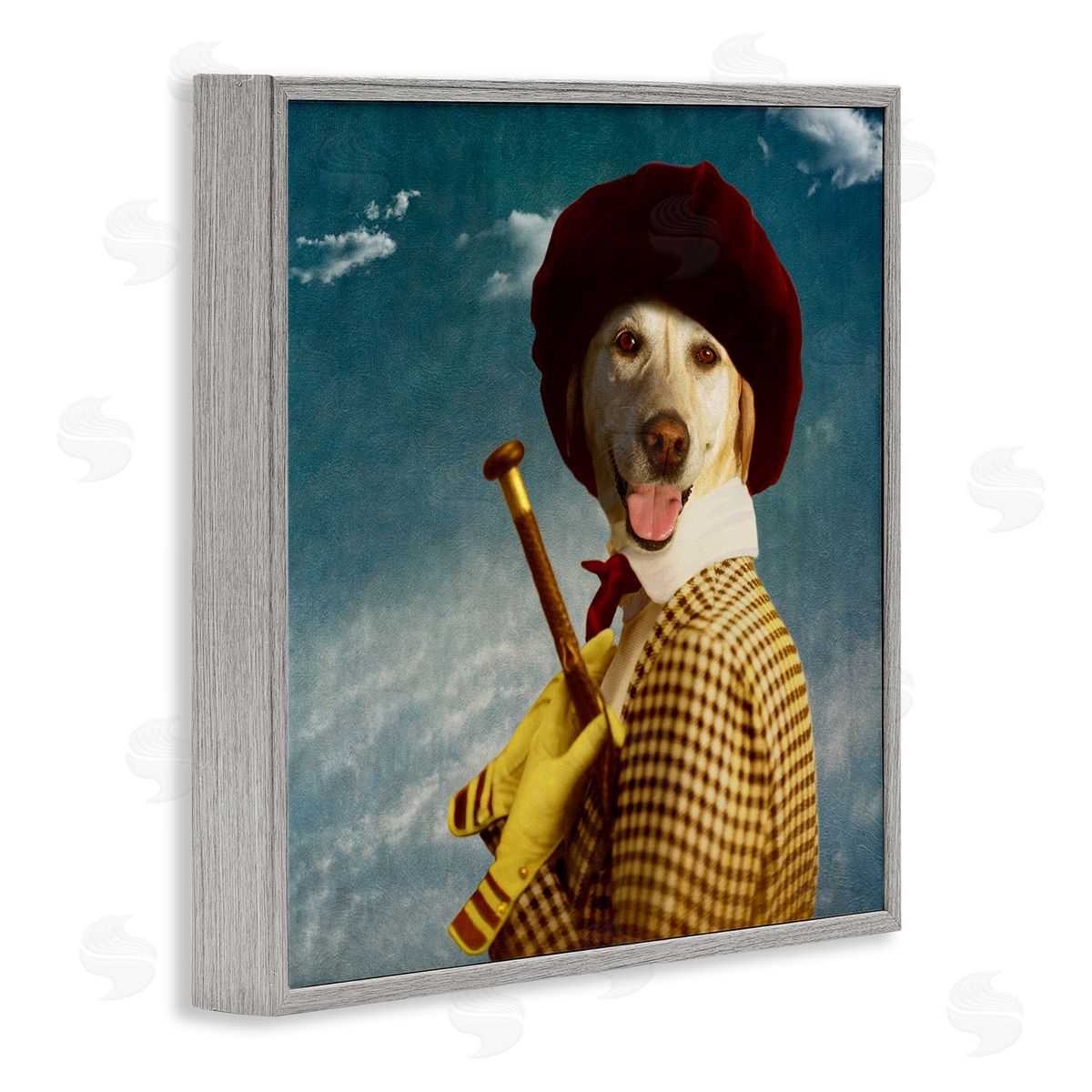 Martine Roch Lab Dog Dressed Classic Style Clothing Patterned Coat Gray Framed Glicee Wall Art Print
