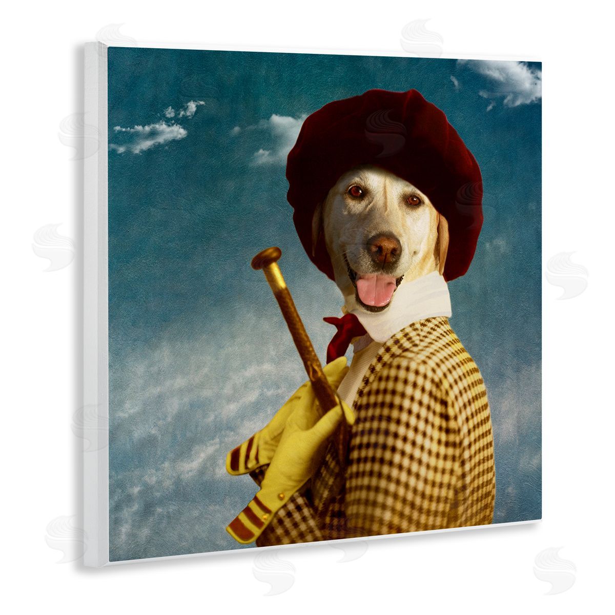 Martine Roch Lab Dog Dressed Classic Style Clothing Patterned Coat Wooden Wall Plaque Art Print